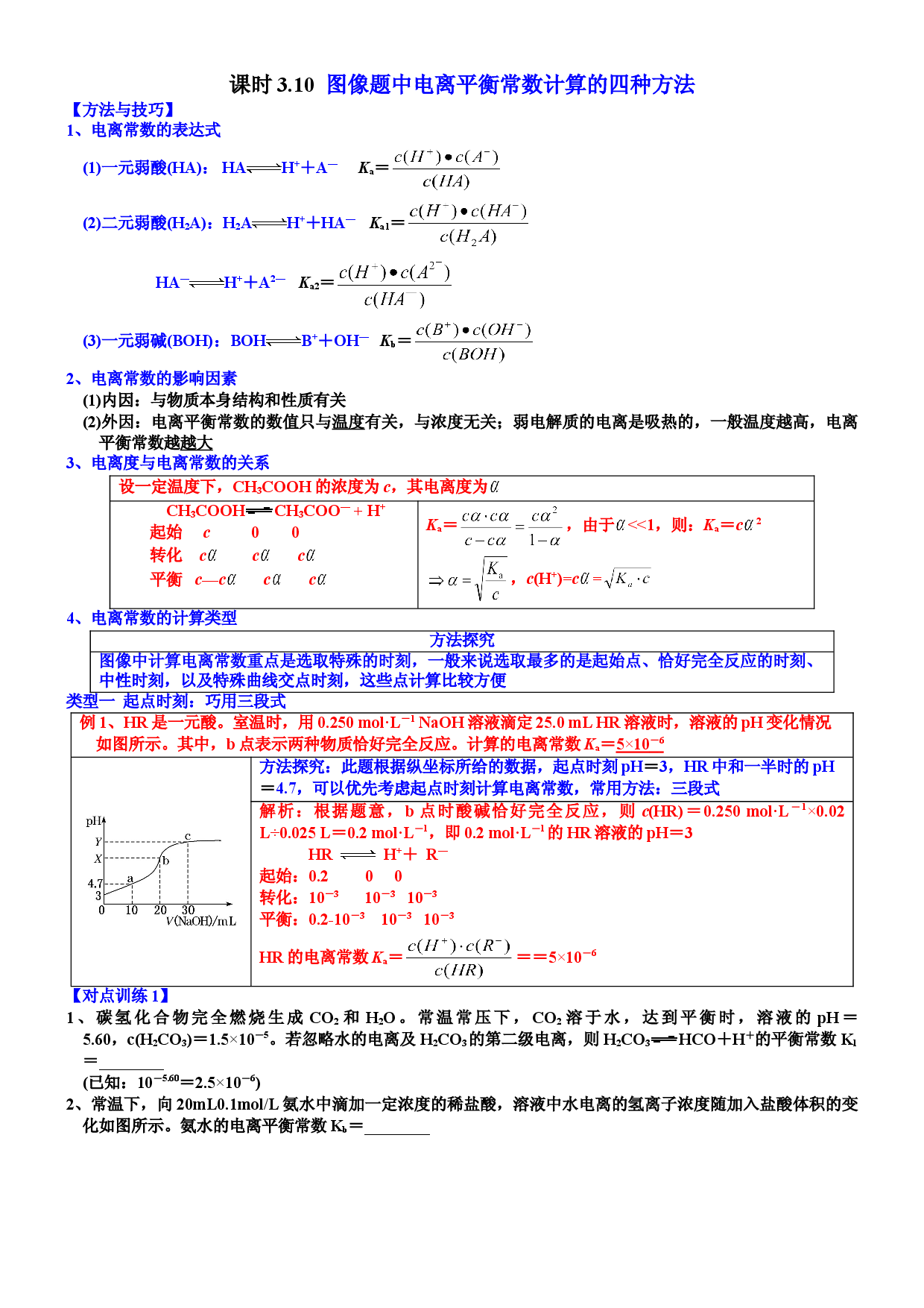 课时3.10 电离常数计算-2021-2022学年高二化学选择性必修1精品讲义（人教版2019）.doc 第1页