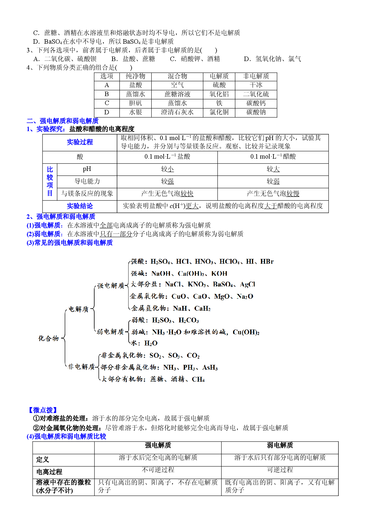课时3.1 强电解质和弱电解质-2021-2022学年高二化学选择性必修1精品讲义（人教版2019）.doc 第2页