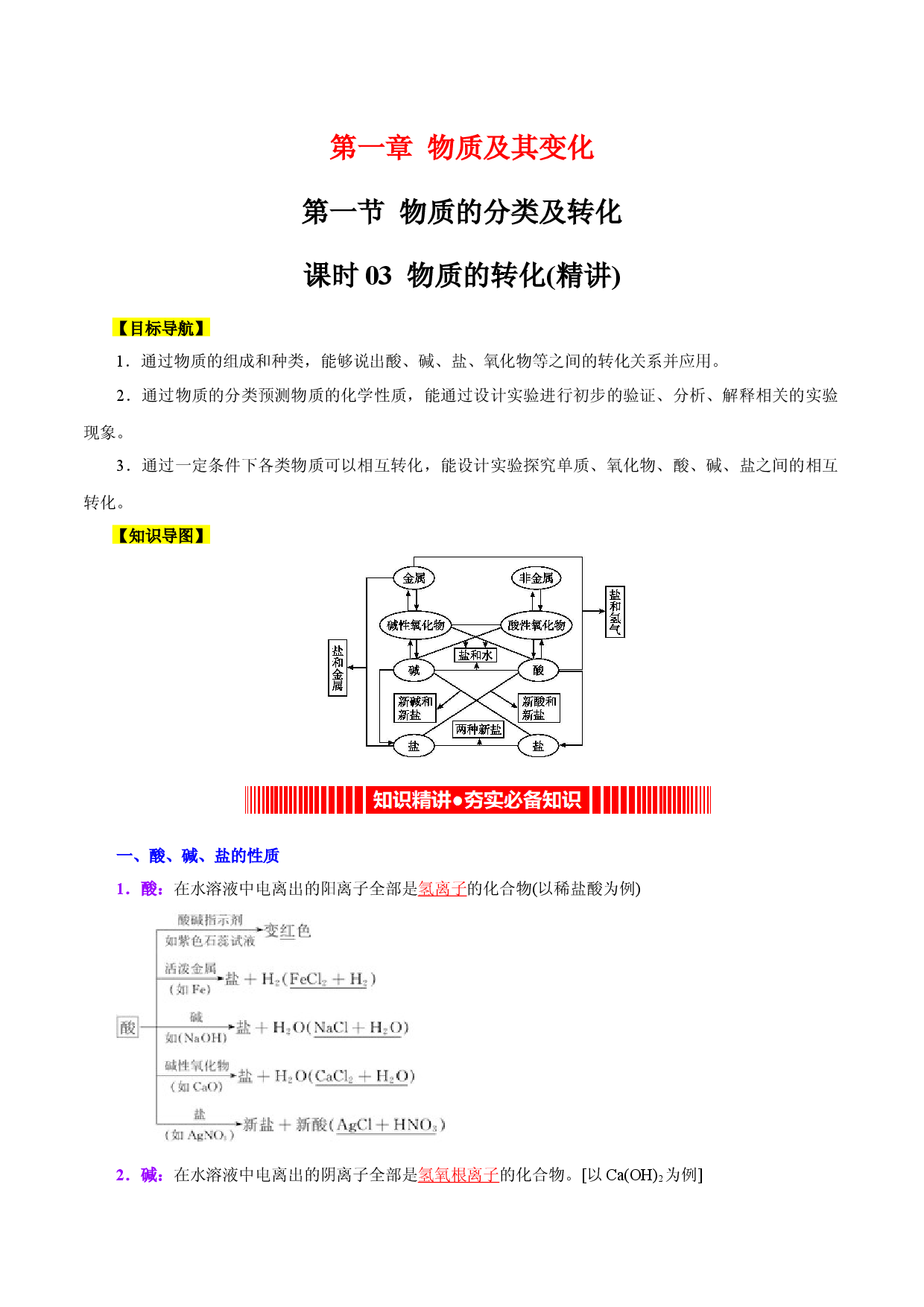 课时03  物质的转化（精讲）-2022-2023学年高一化学同步课时核心考点讲与练（人教2019必修第一册）.docx 第1页