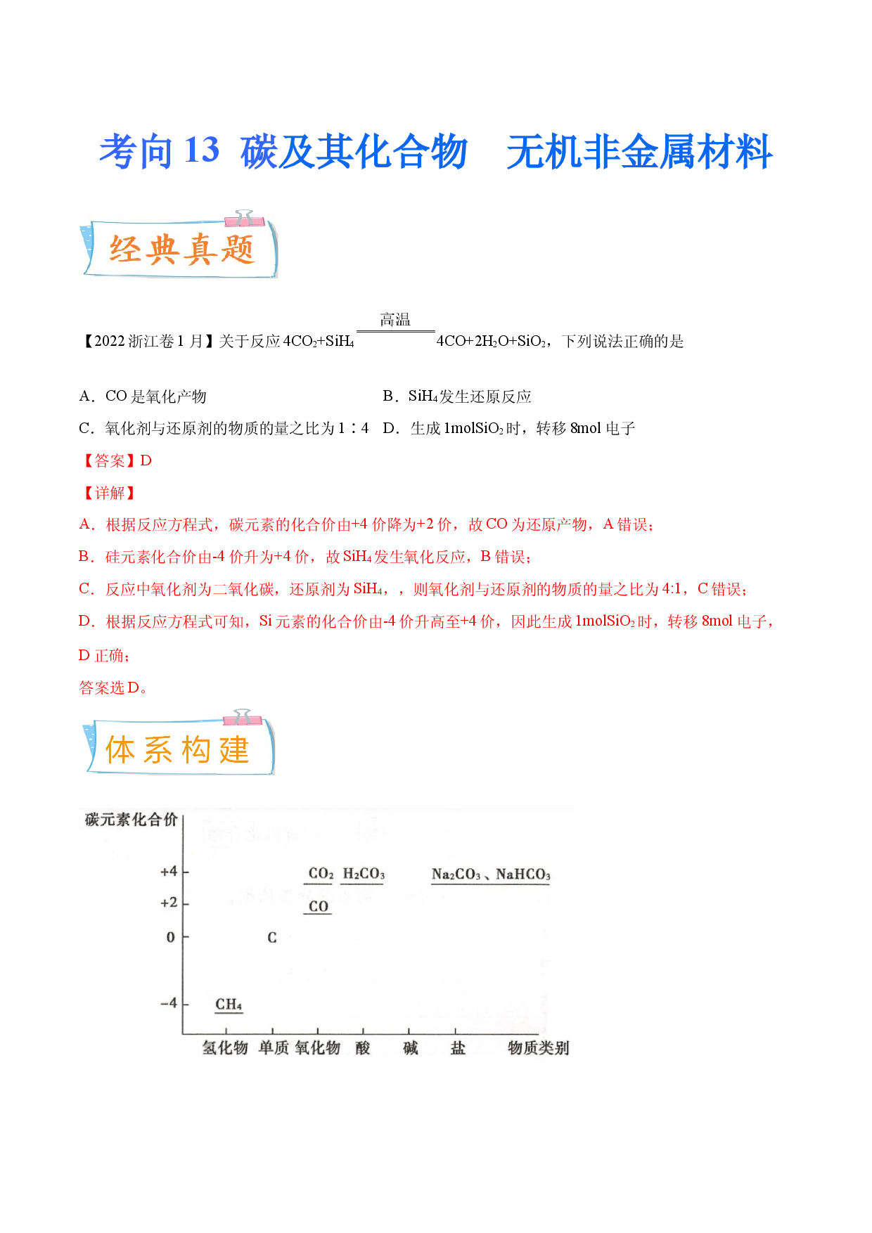 考向13 碳及其化合物 无机非金属材料-备战2023年高考化学一轮复习考点微专题（新高考地区专用）.docx 第1页