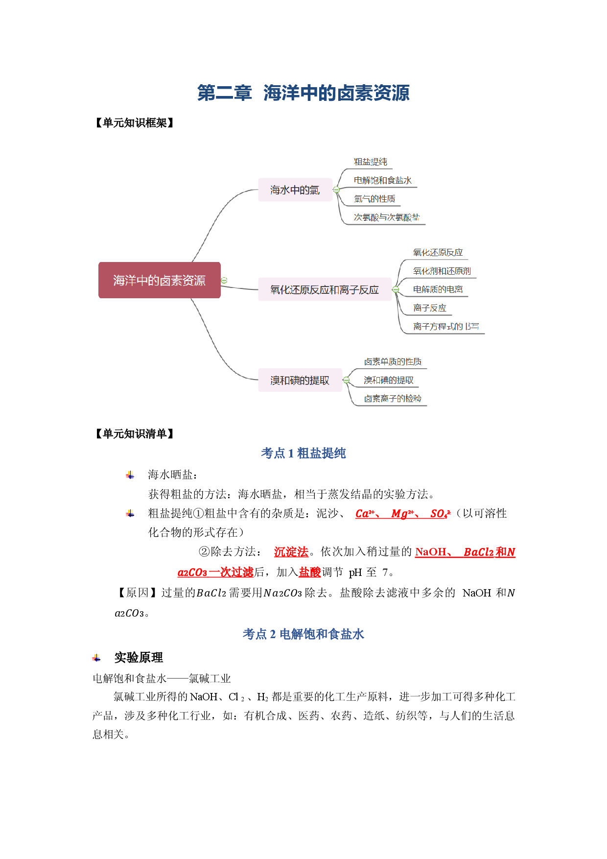 第2章  海洋中的卤素资源（知识清单）-2023-2024学年高一化学必备单元知识清单与测试（沪科版2020必修第一册）.docx 第1页