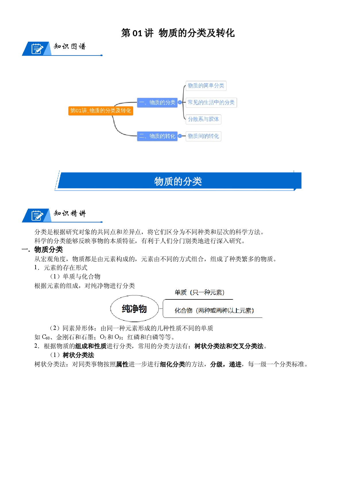 第01讲_物质的分类及转化 讲义 2022-2023学年高一上学期化学人教版（2019）必修第一册 .docx 第1页