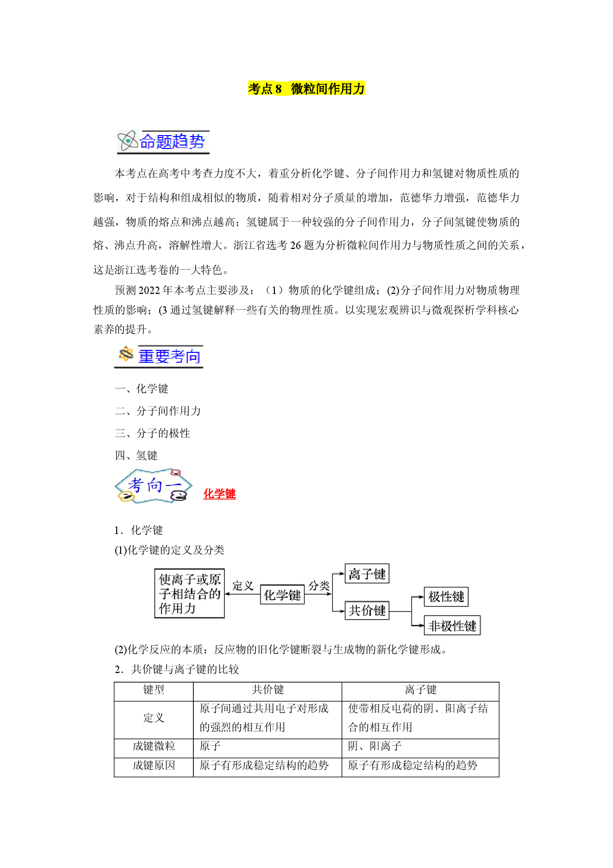 考点08  微粒间作用力-备战2022年高考化学一轮复习考点帮（浙江专用）.docx 第1页