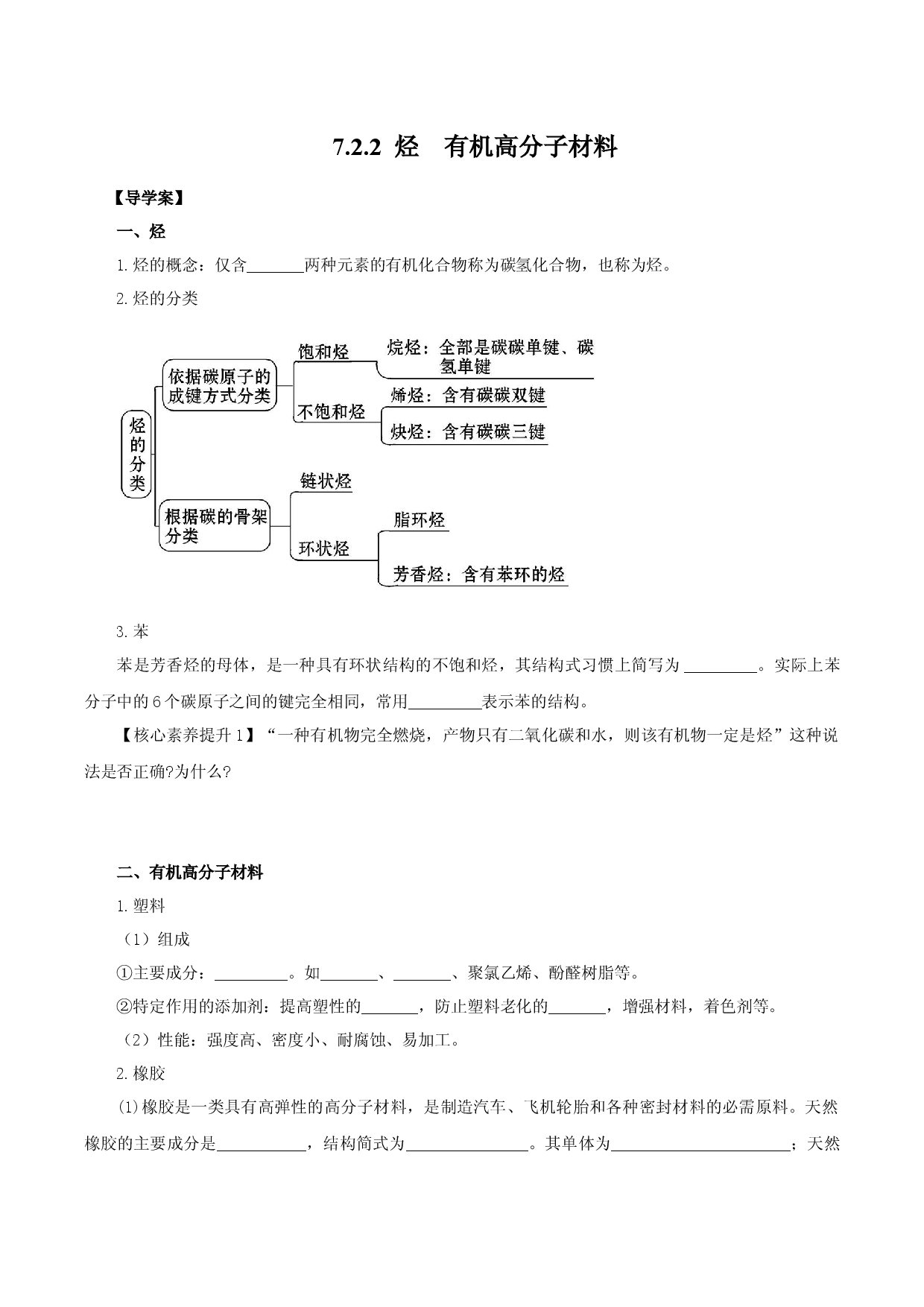 7.2.2  烃　有机高分子材料（导学案）-2020-2021学年下学期高一化学同步精品课堂（人教版必修第二册）.docx 第1页