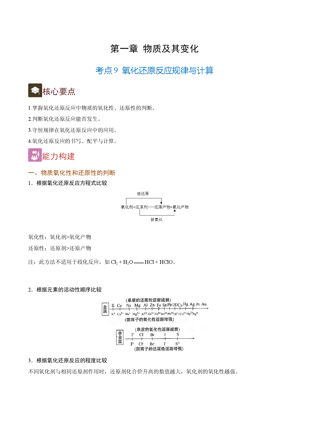 1.9 氧化还原反应规律与计算（精讲）-2021-2022学年高一化学上学期《考点&bull;题型&bull;技巧》精讲与精练高分突破（人教版2019）.doc 第1页
