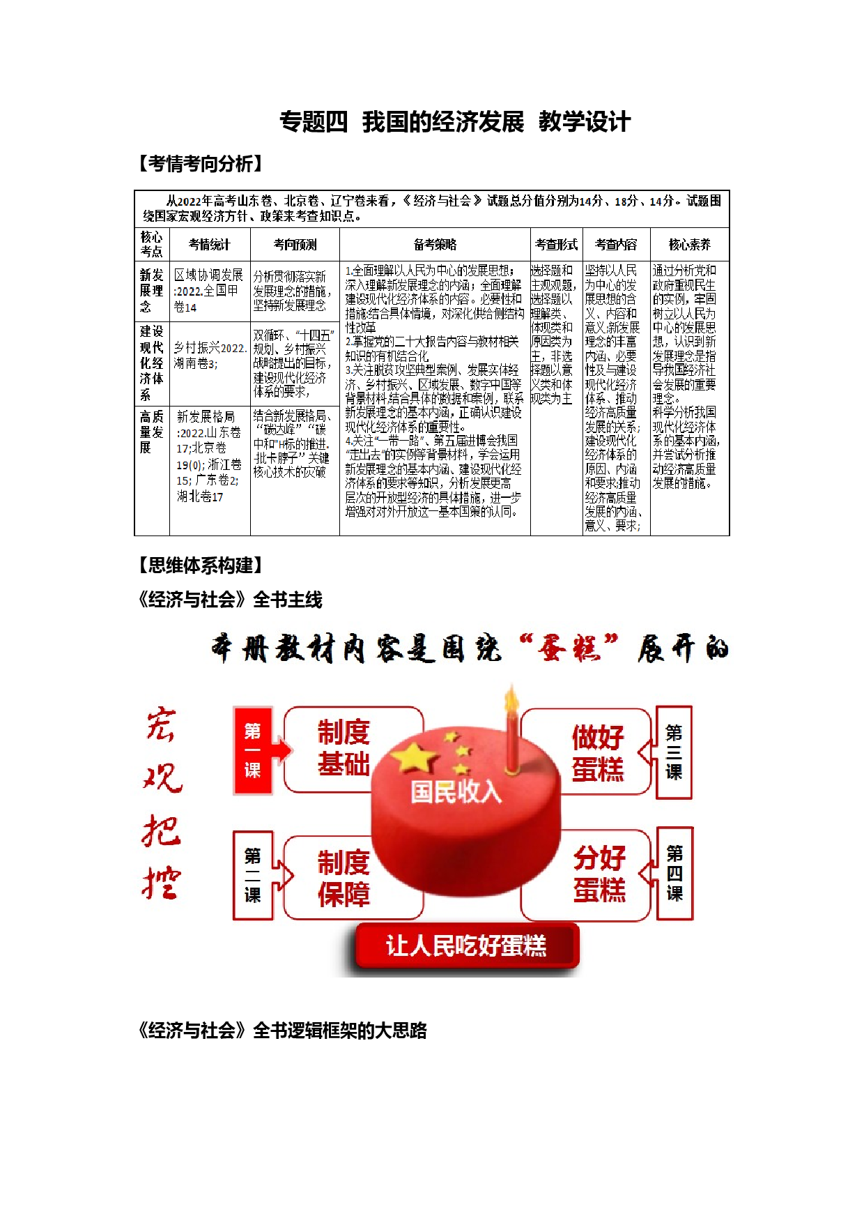 专题四  我国的经济发展（教学设计）-2023年高考政治二轮复习讲练测（新高考专用）.docx 第1页