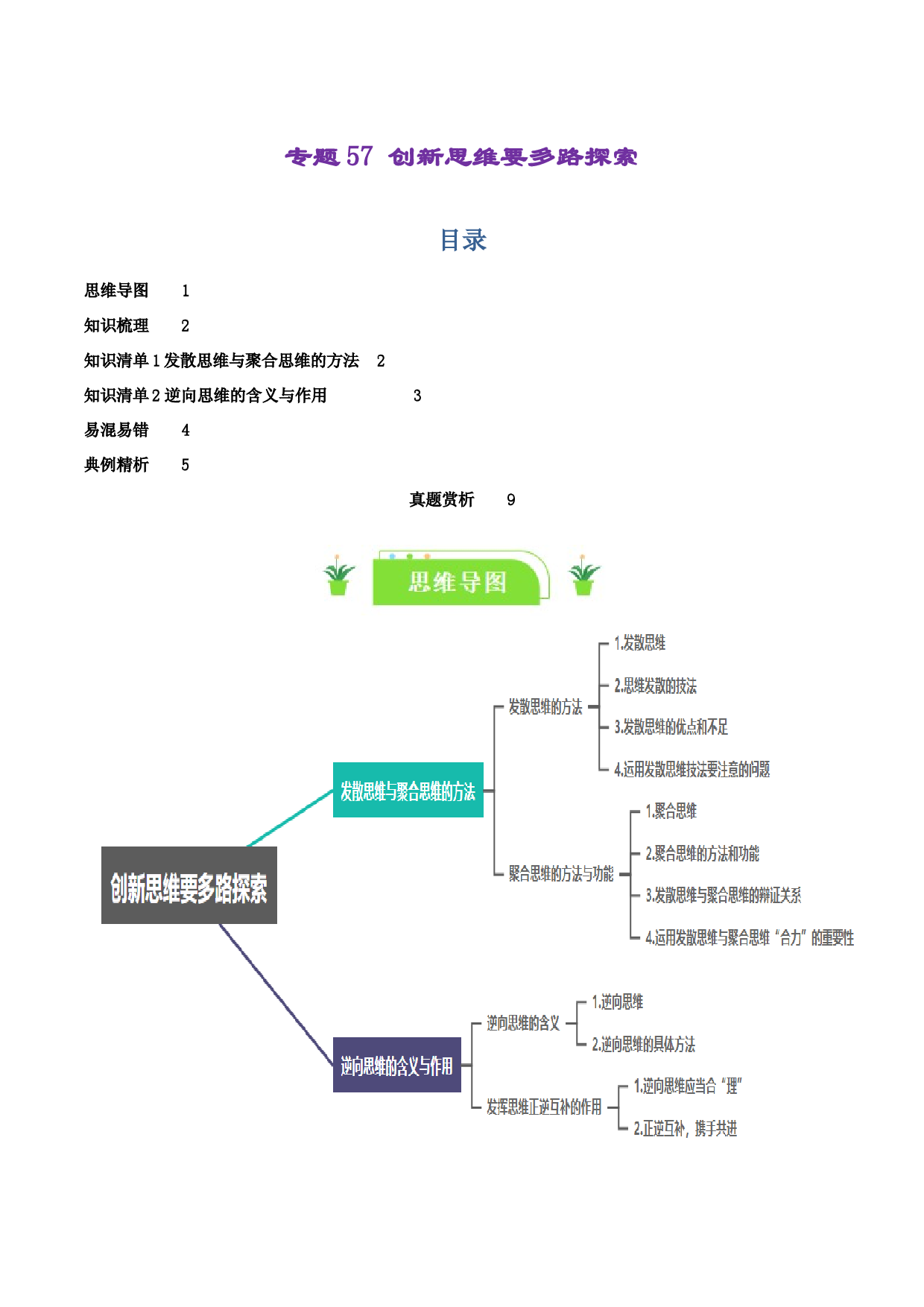 专题57 创新思维要多路探索（2024一轮复习知识清单）-2024年高考政治一轮复习知识清单（选择性必修3）.docx 第1页