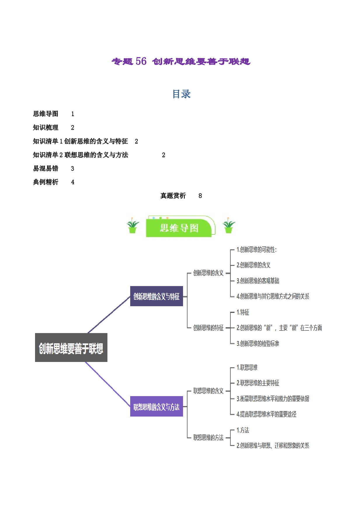 专题56 创新思维要善于联想（2024一轮复习知识清单）-2024年高考政治一轮复习知识清单（选择性必修3）.docx 第1页