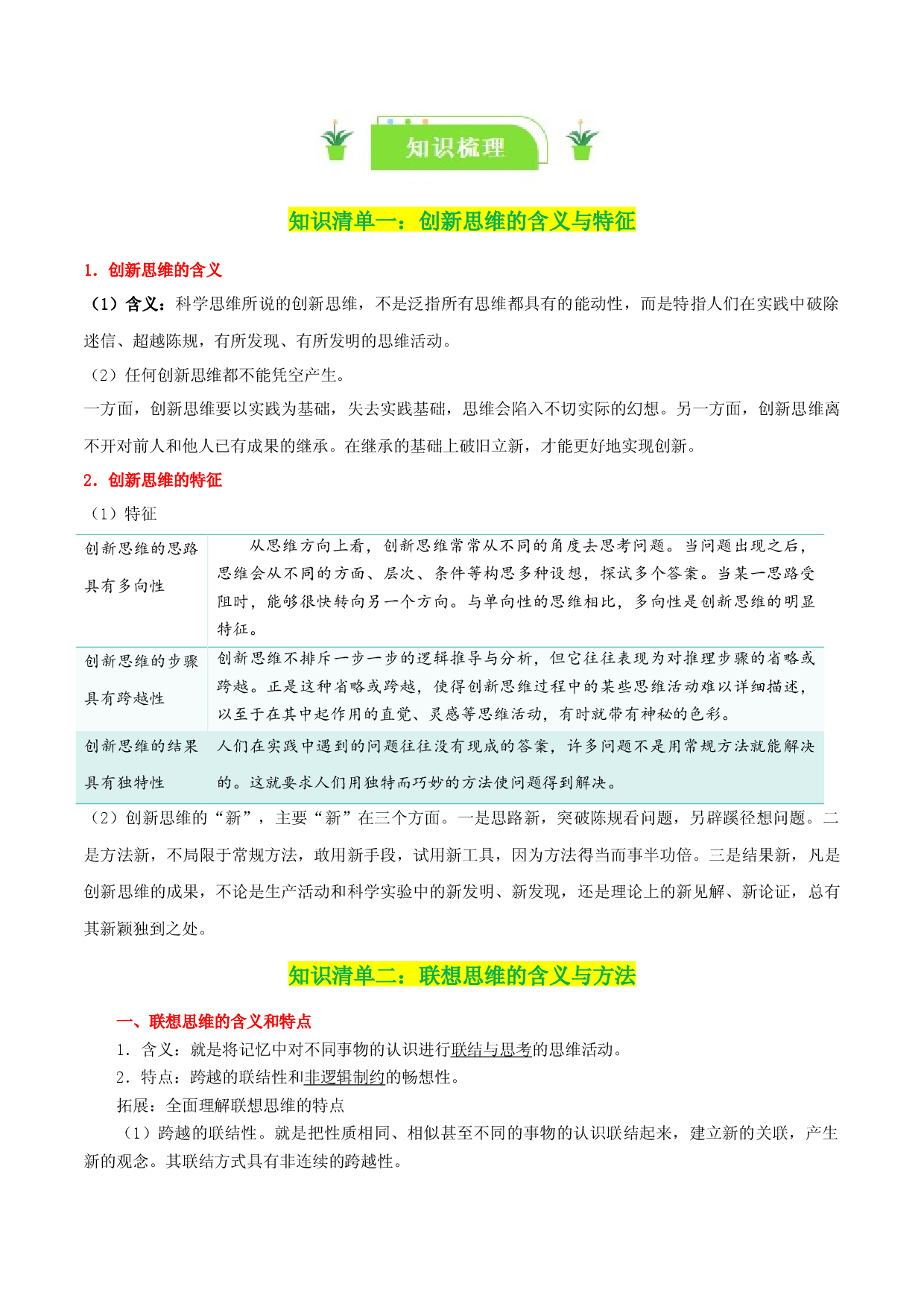 专题56 创新思维要善于联想（2024一轮复习知识清单）-2024年高考政治一轮复习知识清单（选择性必修3）.docx 第2页