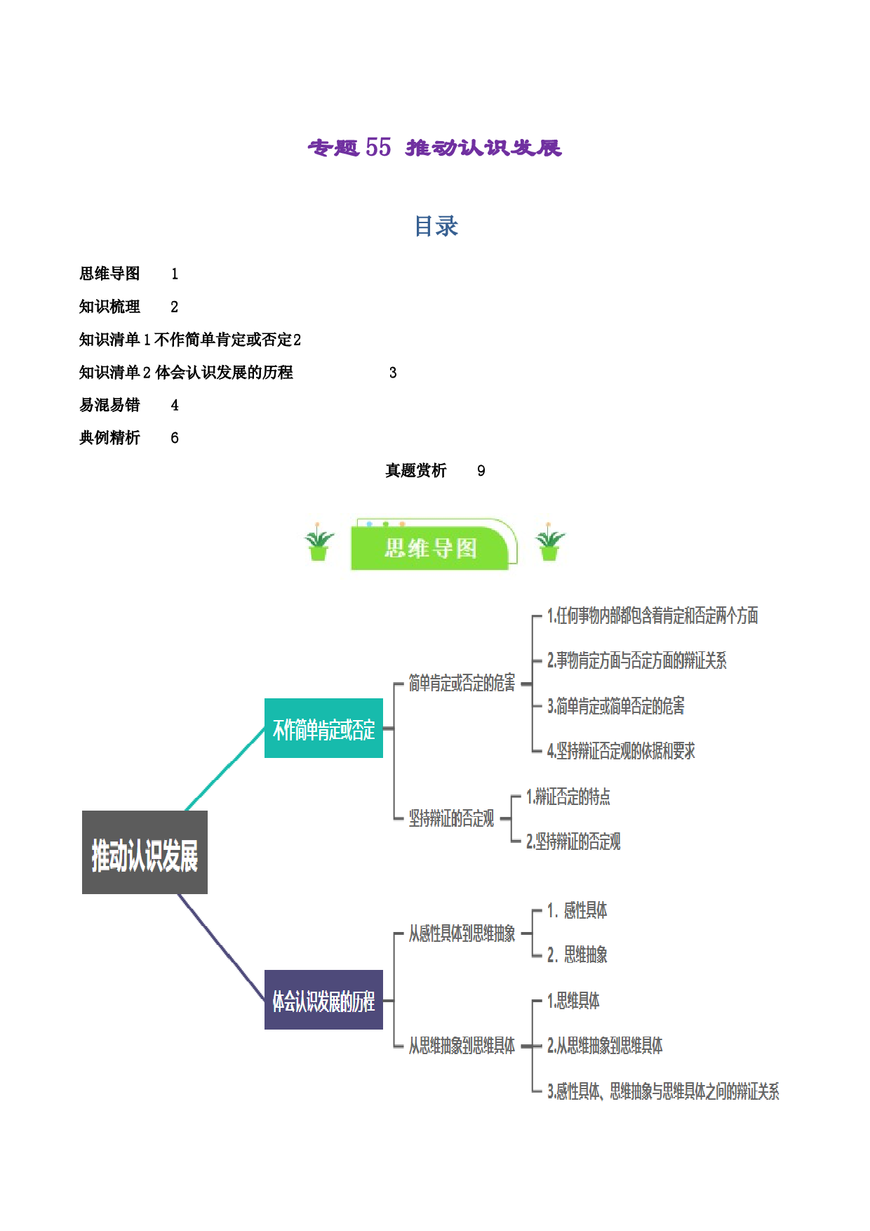 专题55 推动认识发展（2024一轮复习知识清单）-2024年高考政治一轮复习知识清单（选择性必修3）.docx 第1页
