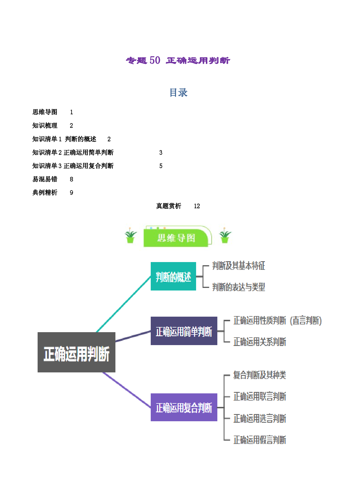 专题50 正确运用判断（2024一轮复习知识清单）-2024年高考政治一轮复习知识清单（选择性必修3）.docx 第1页