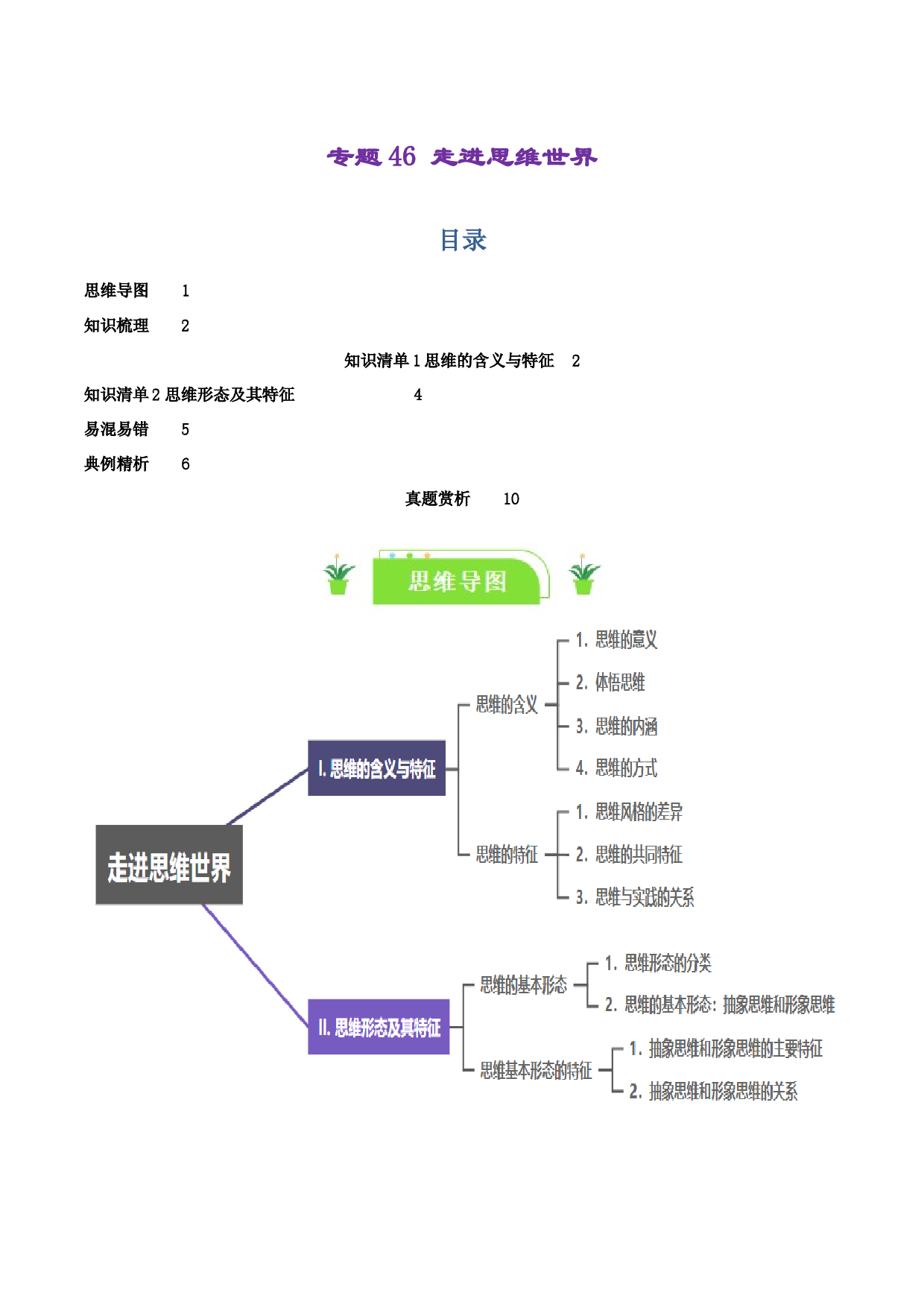 专题46 走进思维世界（知识清单）-2024年高考政治一轮复习知识清单（选择性必修3）.docx 第1页