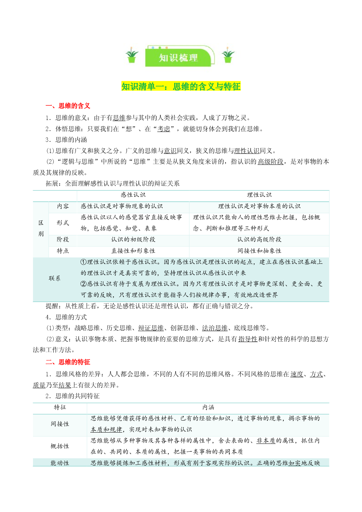 专题46 走进思维世界（知识清单）-2024年高考政治一轮复习知识清单（选择性必修3）.docx 第2页