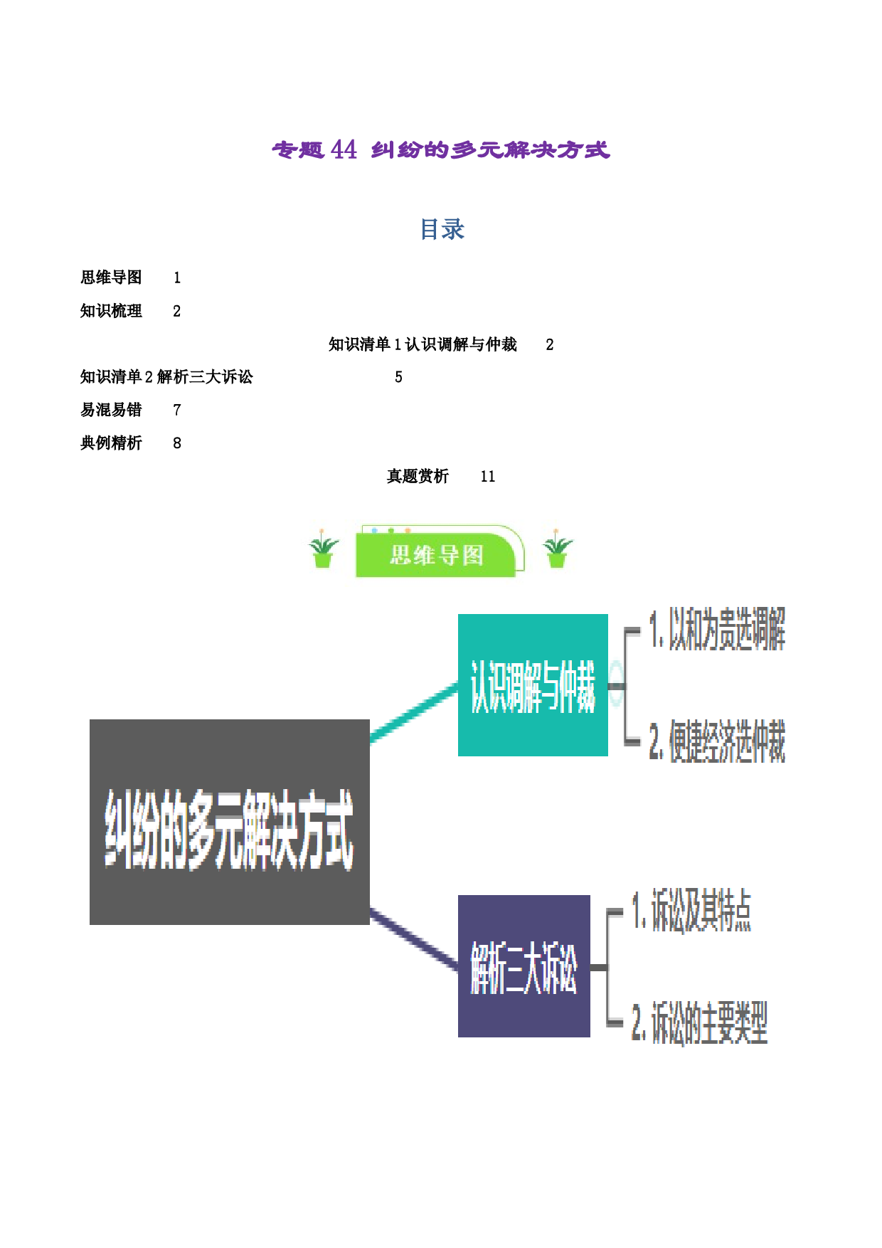 专题44 纠纷的多元解决方式（知识清单）-2024年高考政治一轮复习知识清单（新高考通用）.docx 第1页
