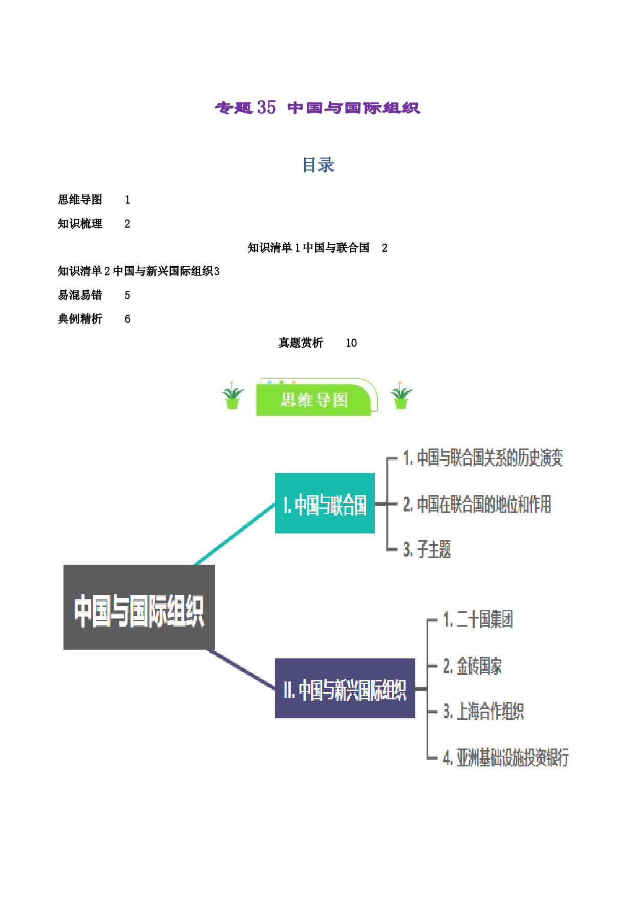 专题35 中国与国际组织（知识清单）-2024年高考政治一轮复习（新高考通用）.docx 第1页