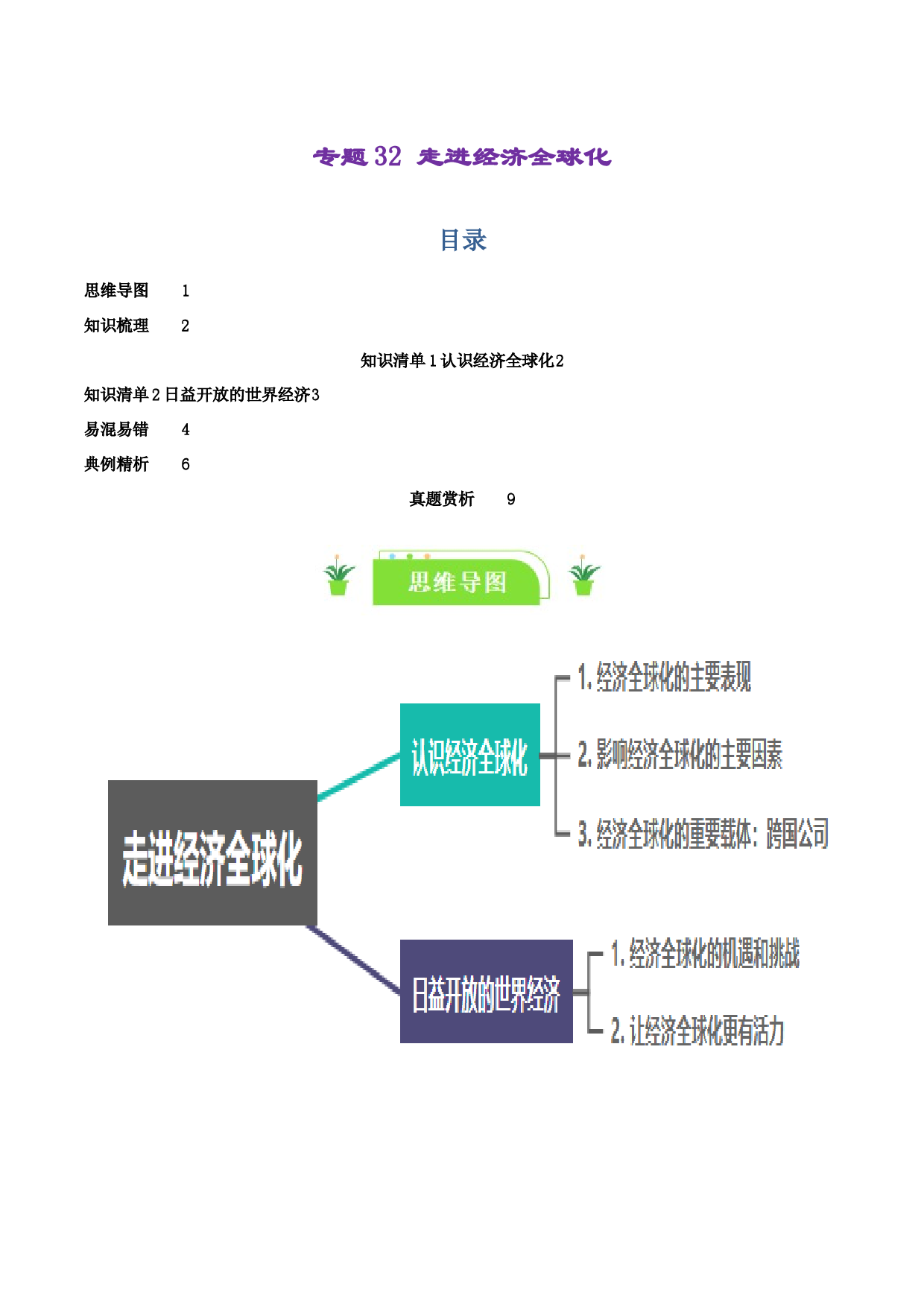 专题32 走进经济全球化（知识清单）-2024年高考政治一轮复习（新高考通用）.docx 第1页