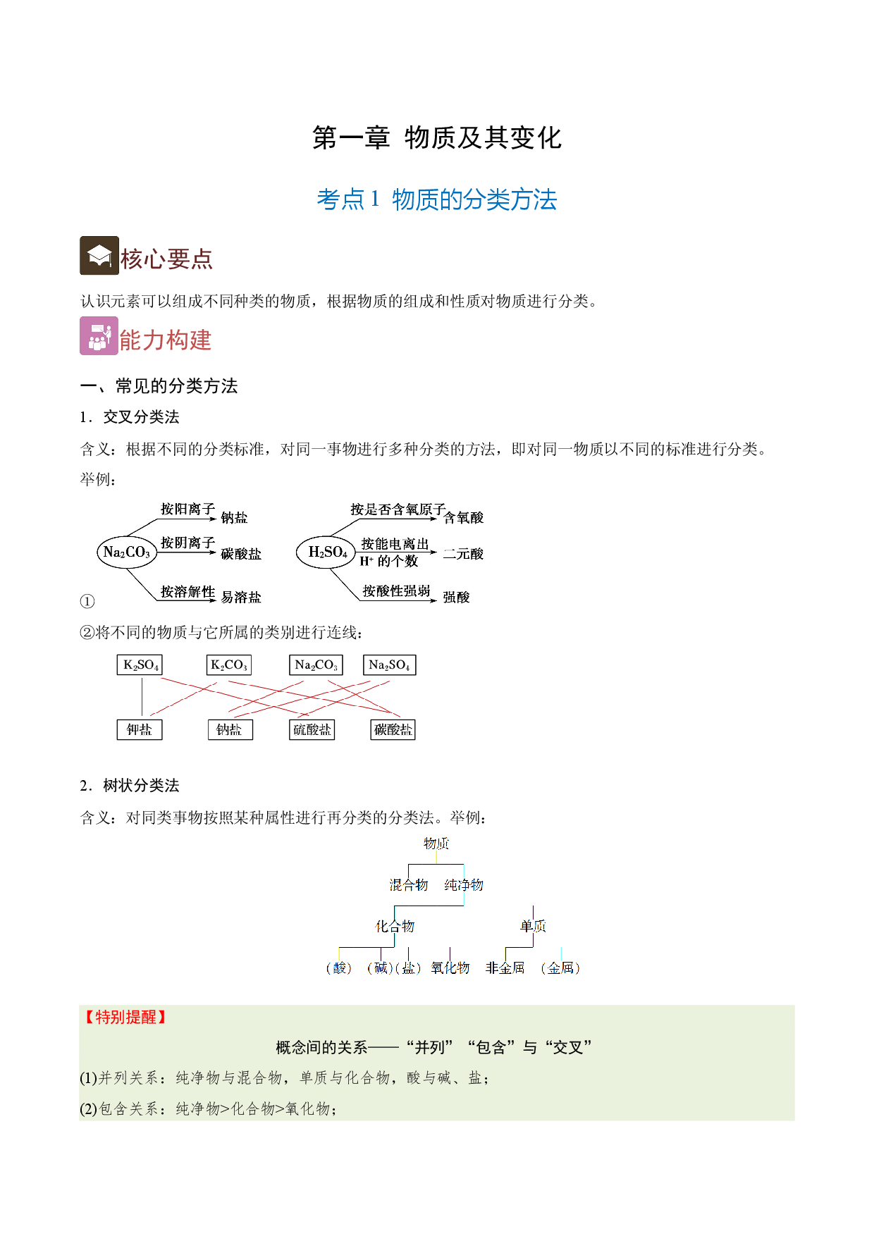 1.1 物质的分类方法（精讲）-2021-2022学年高一化学上学期《考点&bull;题型&bull;技巧》精讲与精练高分突破（人教版2019）.doc 第1页