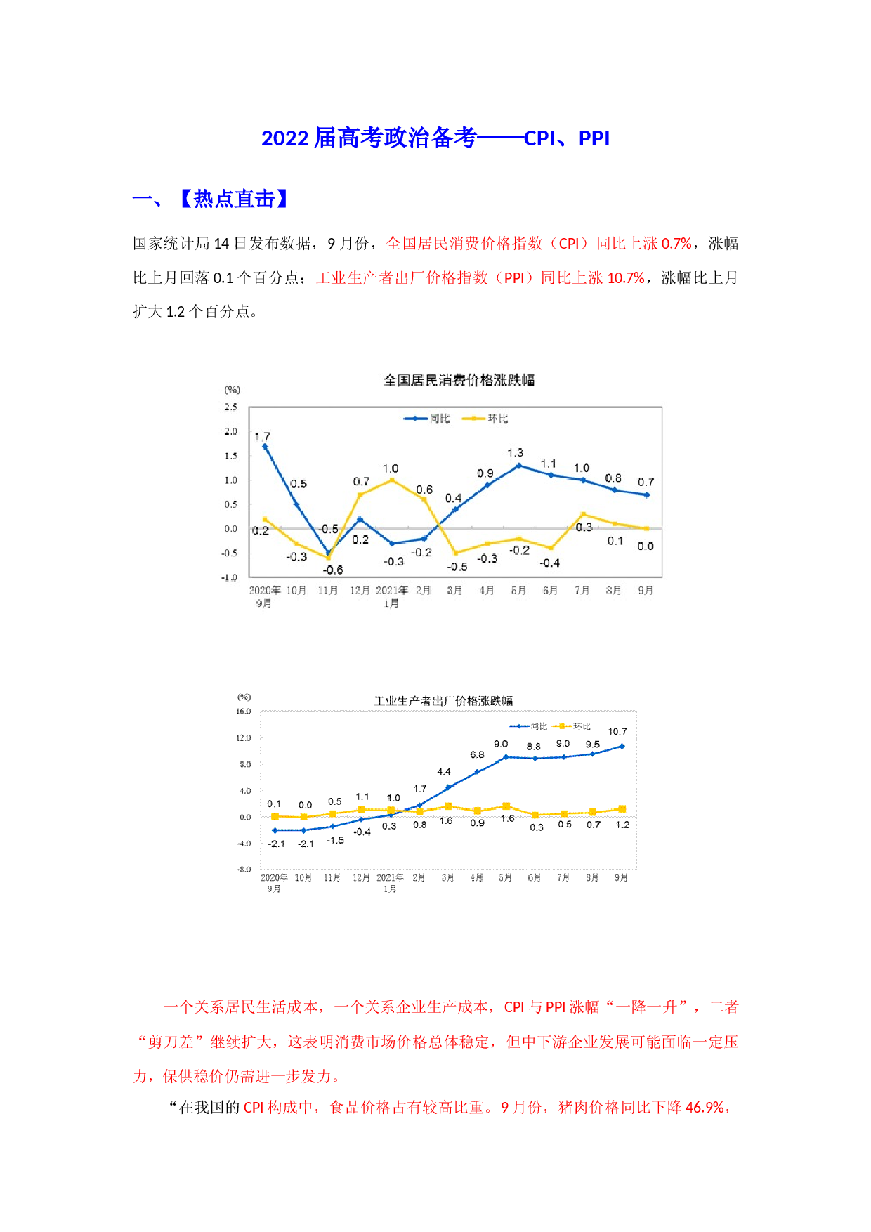 热点03 CPI与PPI涨幅&ldquo;一降一升-备战2022年高考政治时政【热点+分析】.docx 第1页