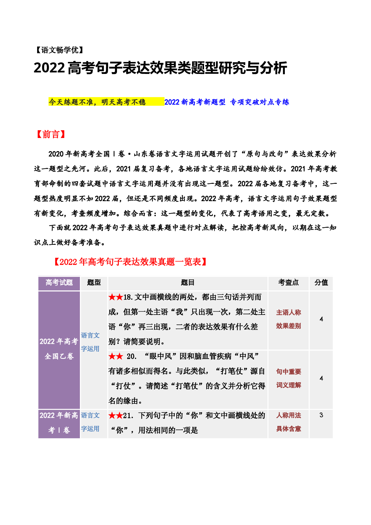 专题10 句子表达效果类题型研究与分析-备战2023年高考之高考语文真题研读与解析.docx 第1页