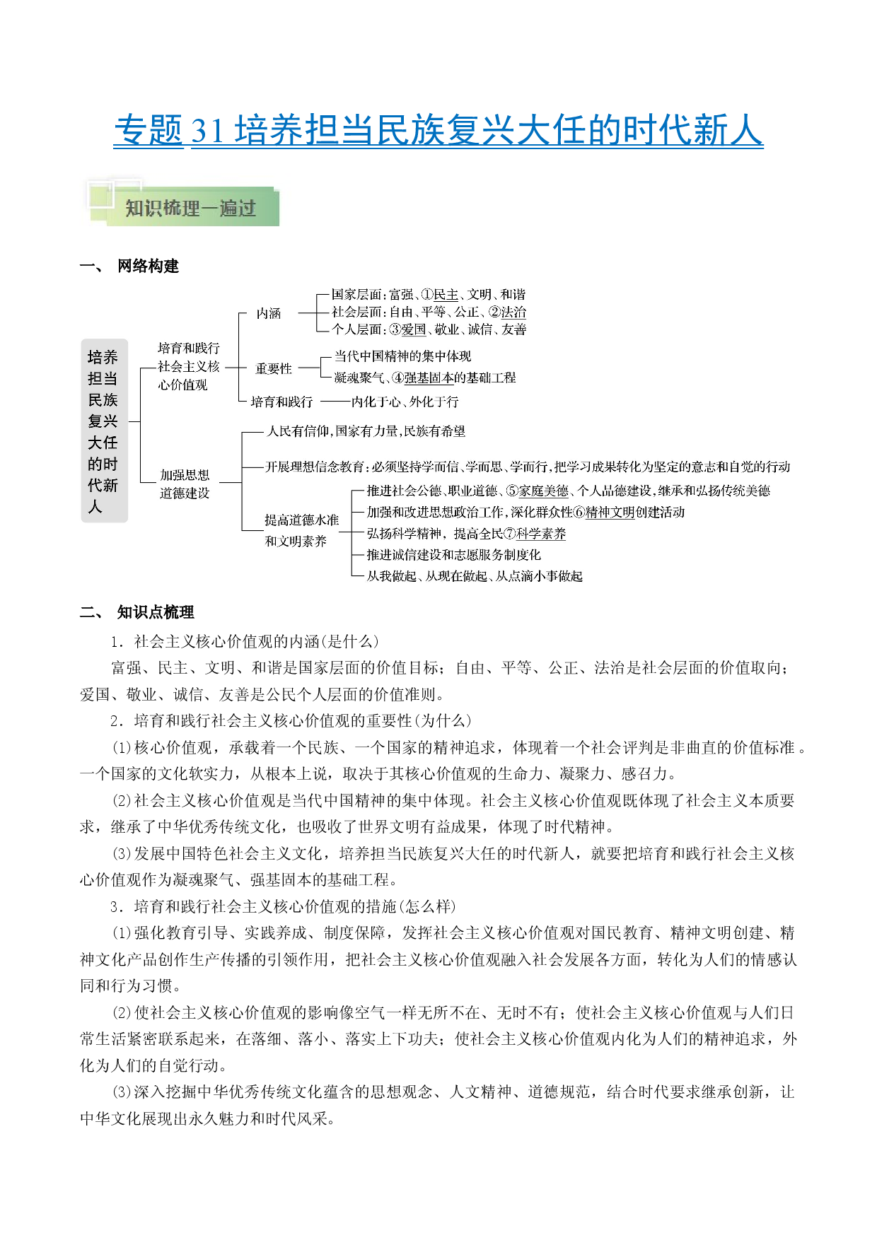 考点31 培养担当民族复兴大任的时代新人-备战2021年高考政治一轮复习考点帮.docx 第1页