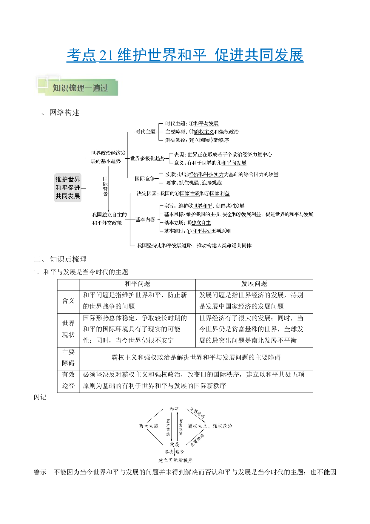 考点21 维护世界和平 促进共同发展-备战2021年高考政治一轮复习考点帮.docx 第1页