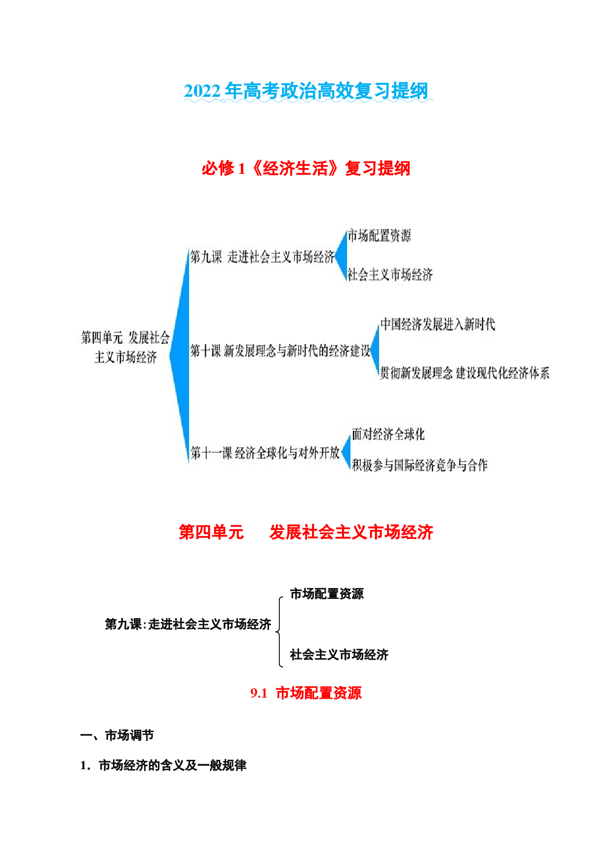 第四单元 发展社会主义市场经济-2022年高考政治高效复习提纲（浙江省）.docx 第1页