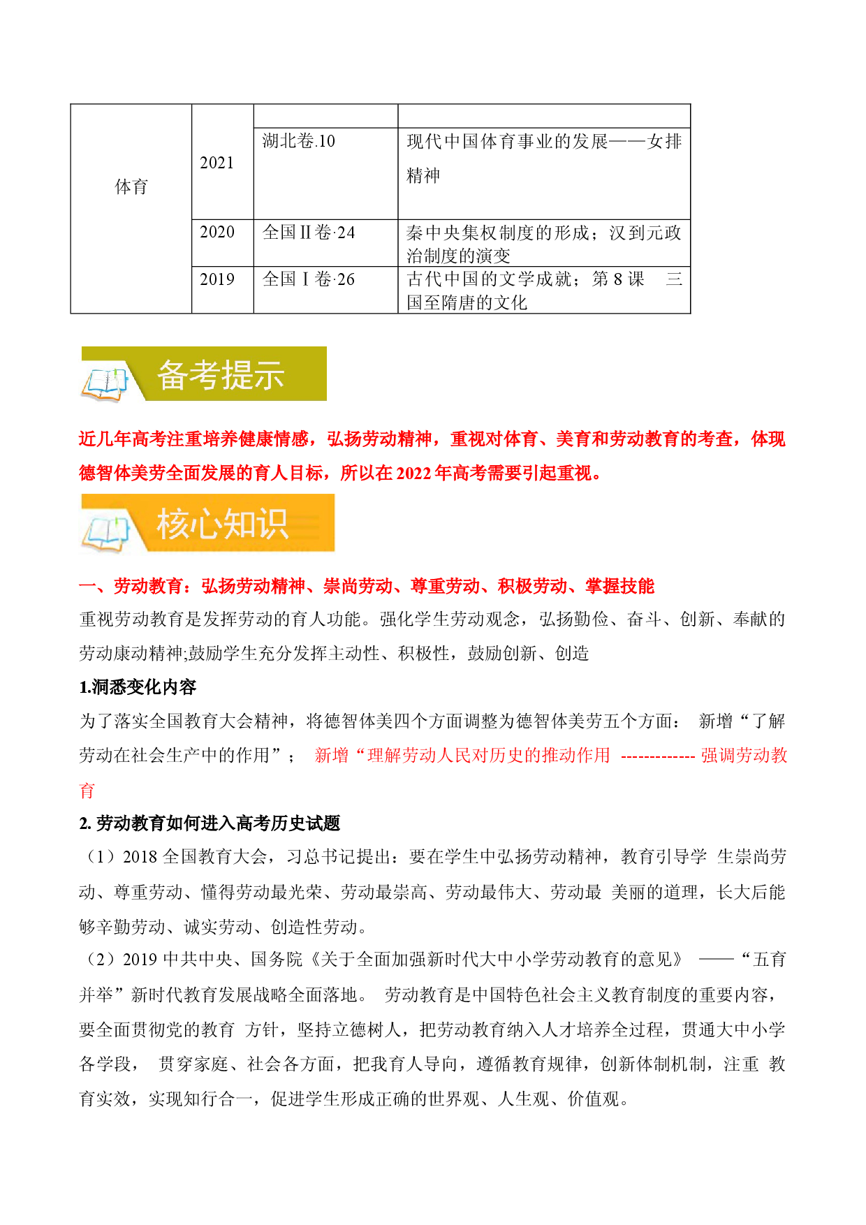 专题18 美育、体育、劳动教育-备战2022年高考历史一轮复习考点微专题（全国通用版）.docx 第2页