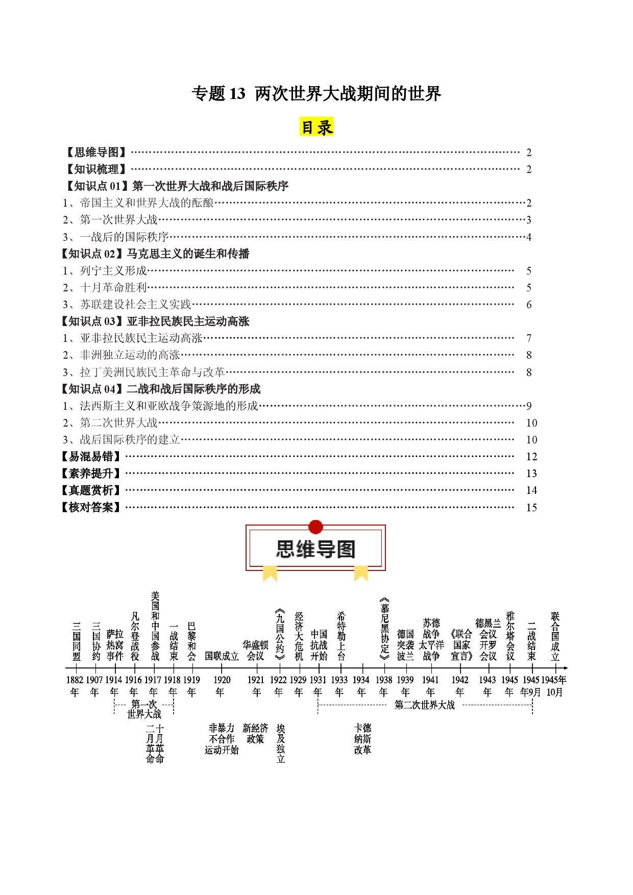 专题13 两次世界大战期间的世界-2024年高考历史一轮复习知识清单.docx 第1页