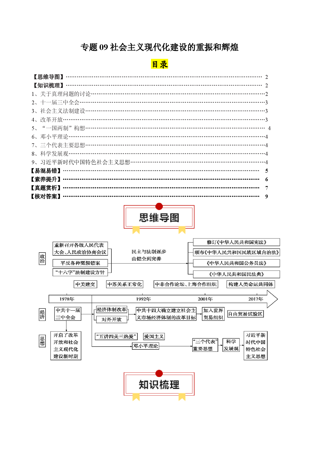 专题09 社会主义现代化建设的重振和辉煌-2024年高考历史一轮复习知识清单.docx 第1页