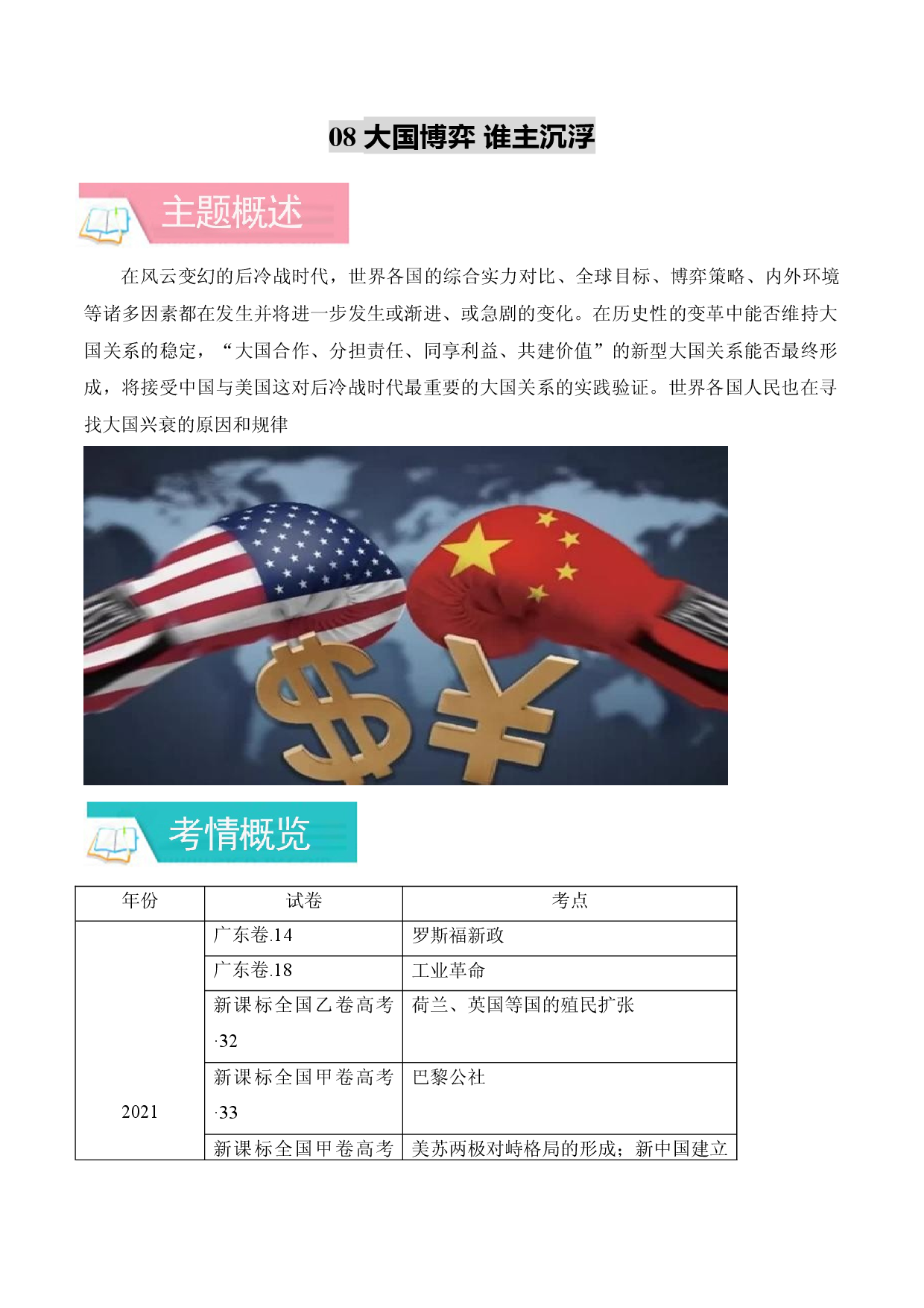 专题08 大国博弈 谁主沉浮-备战2022年高考历史一轮复习考点微专题（全国通用版）.docx 第1页