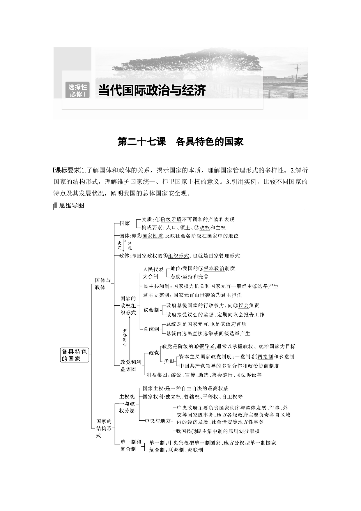 2024年高考政治一轮复习（部编版） 选择性必修1　第207课　课时1　国体与政体.docx 第1页