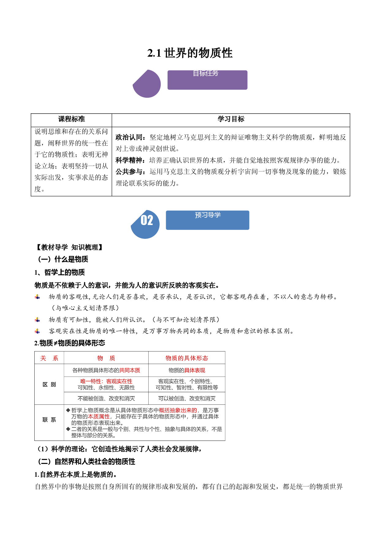2.1世界的物质性-2023-2024学年高二政治同步学与练（统编版必修4）.docx 第1页