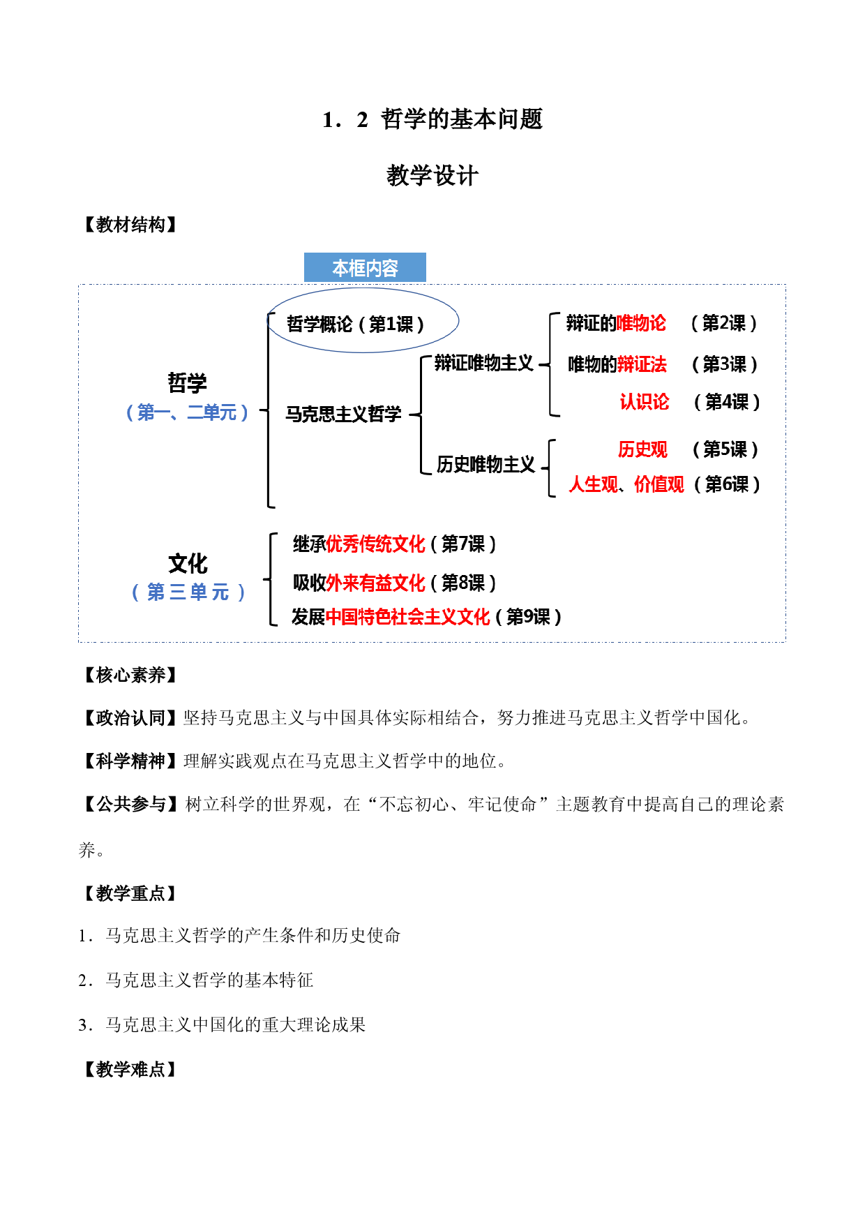 1.3 科学的世界观和方法论（教学设计）-【高效一堂通】2023-2024学年高二政治精品课件+教学设计+同步检测（统编版必修4）.docx 第1页