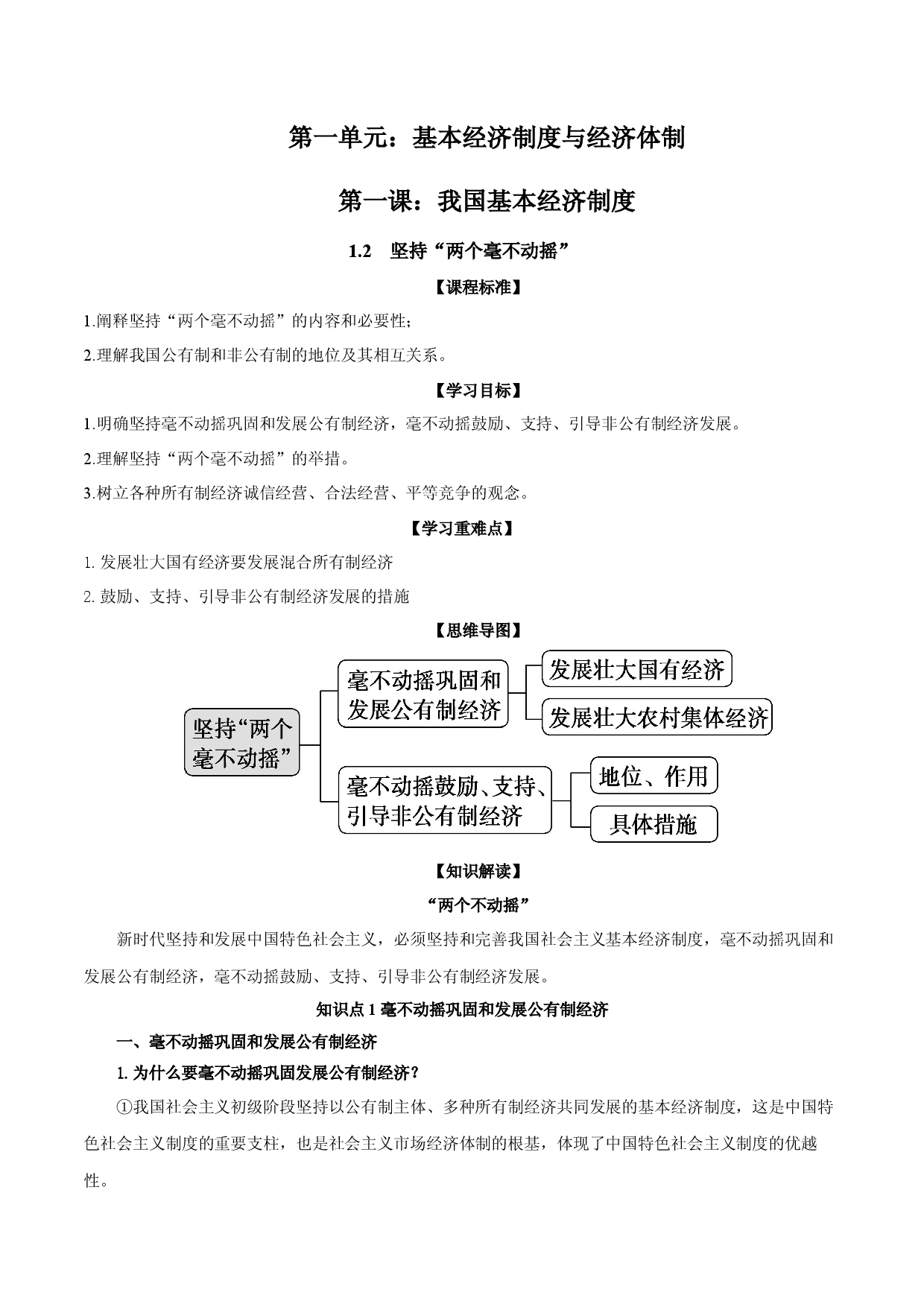 1.2坚持&ldquo;两个毫不动摇&rdquo;（教材解读）-【省心备课】2022-2023学年高一政治高效课堂精品课件＋教材解读＋课堂随练（统编版必修2）.docx 第1页