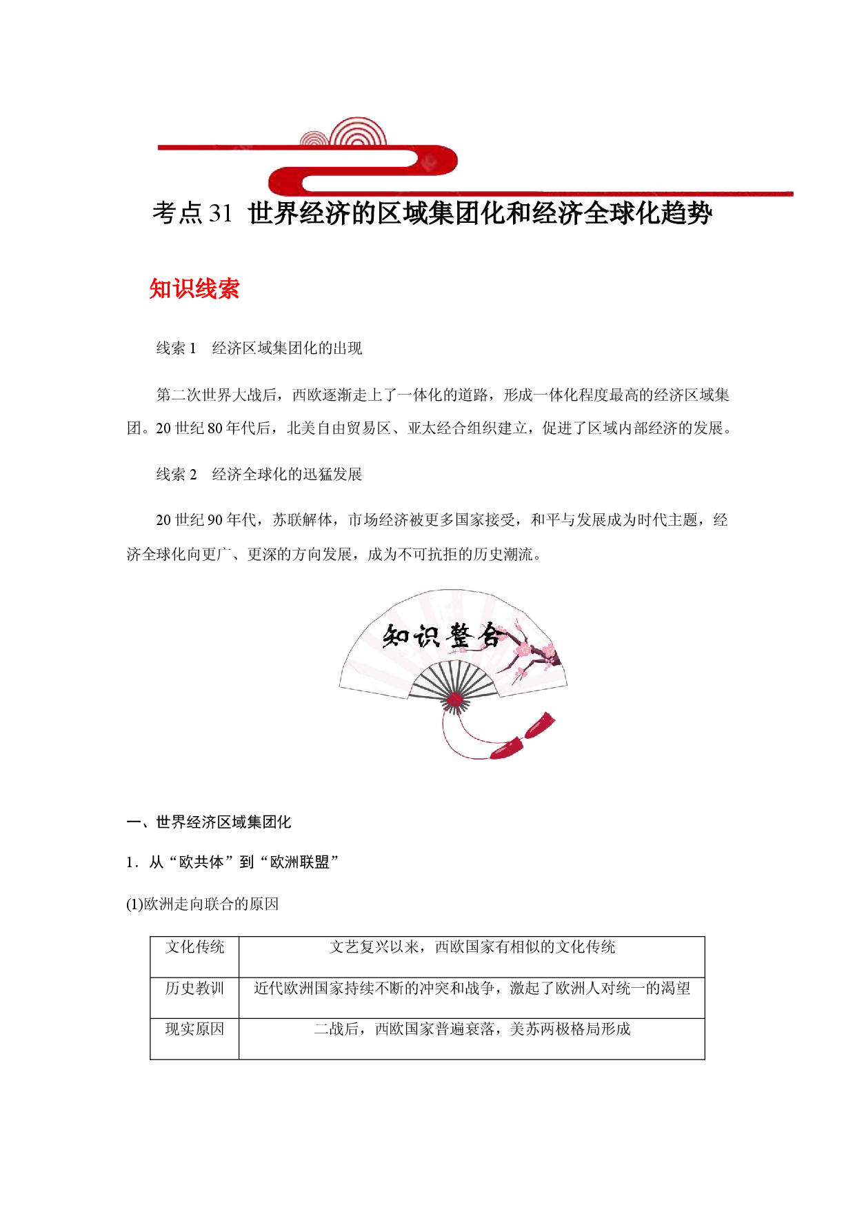 考点31 世界经济的区域集团化和经济全球化趋势(过知识)-备战2021年高考历史一轮复习考点帮.docx 第1页