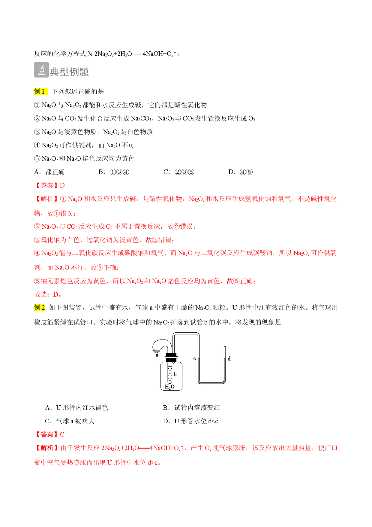 2.2 Na2O和Na2O2的性质（精讲）-2021-2022学年高一化学上学期《考点&bull;题型&bull;技巧》精讲与精练高分突破（人教版2019）.doc 第2页