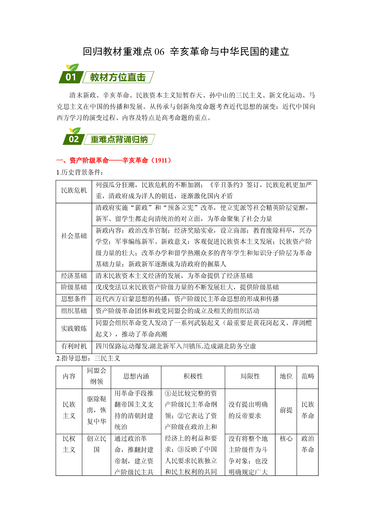 回归教材重难点06 辛亥革命与中华民国的建立（含答案解析）-【查漏补缺】2023年高考历史三轮冲刺过关（新高考专用）.docx 第1页