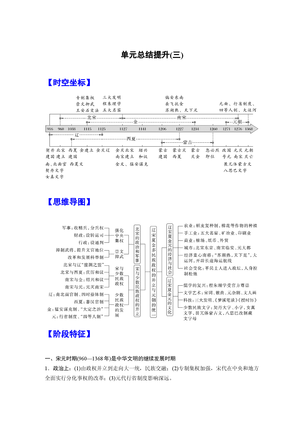 第三单元　辽宋夏金多民族政权的并立与元朝的统一（总结提升）-【高分必背】2022-2023学年高一历史期中期末复习记诵笔记（中外历史纲要上）.docx 第1页