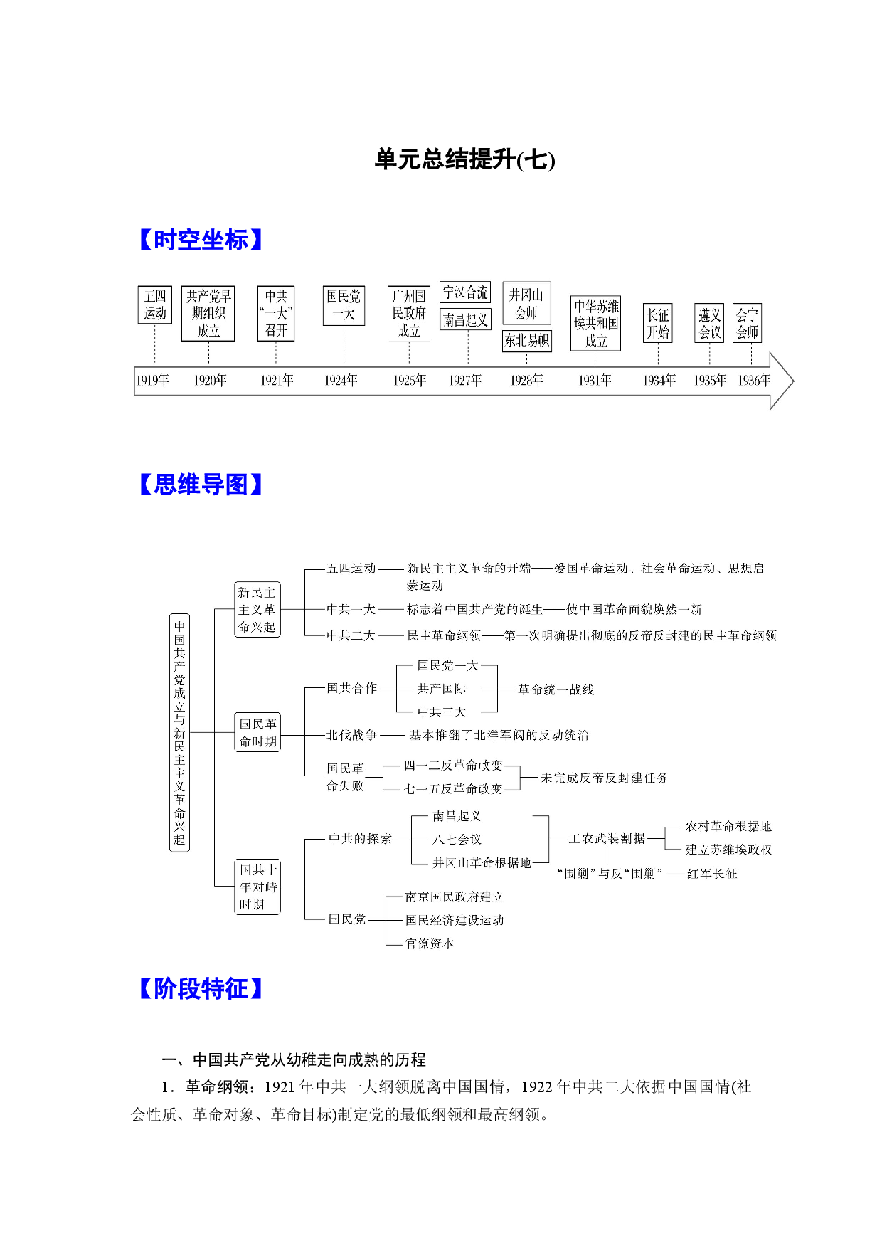 第七单元　中国共产党成立与新民主主义革命兴起（总结提升）-【高分必背】2022-2023学年高一历史期中期末复习记诵笔记（中外历史纲要上）.docx 第1页