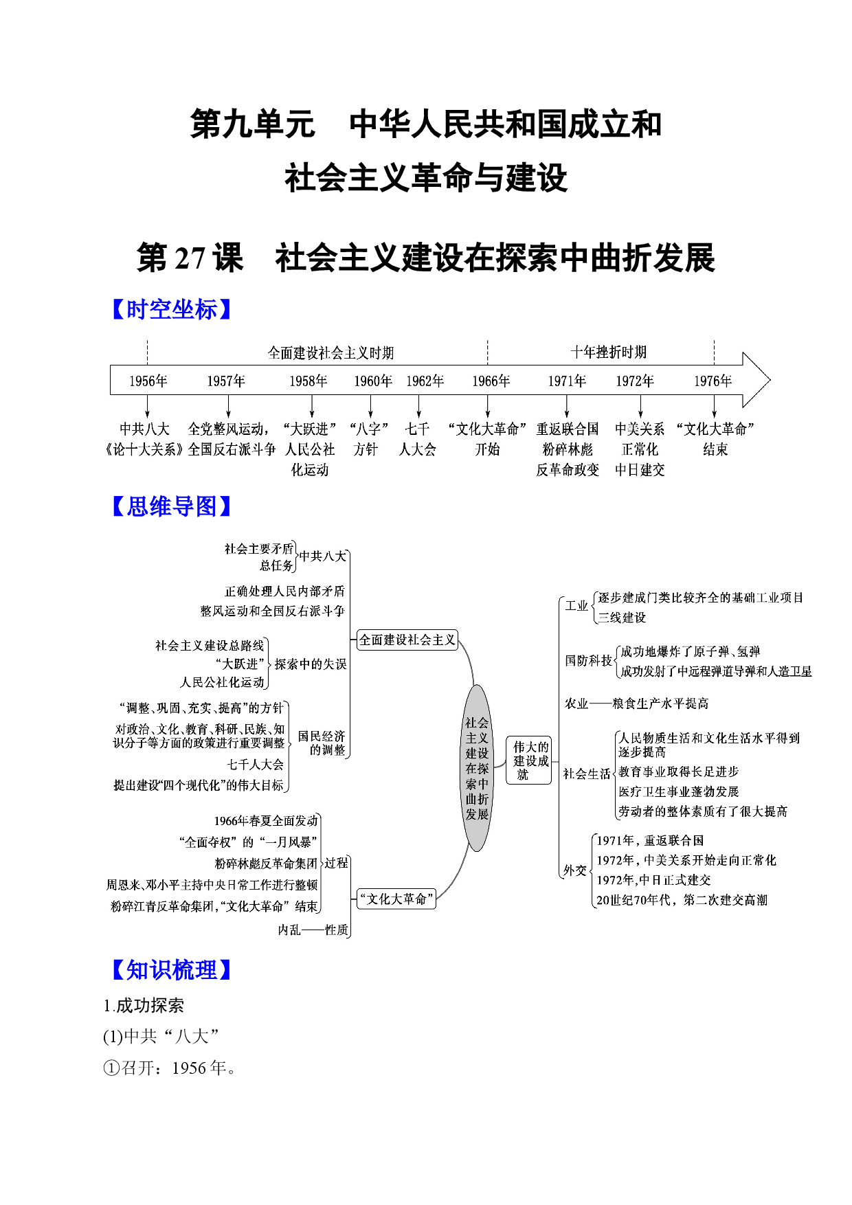 第27课 社会主义建设在探索中曲折发展 -【高分必背】2022-2023学年高一历史期中期末复习记诵笔记（中外历史纲要上）.docx 第1页