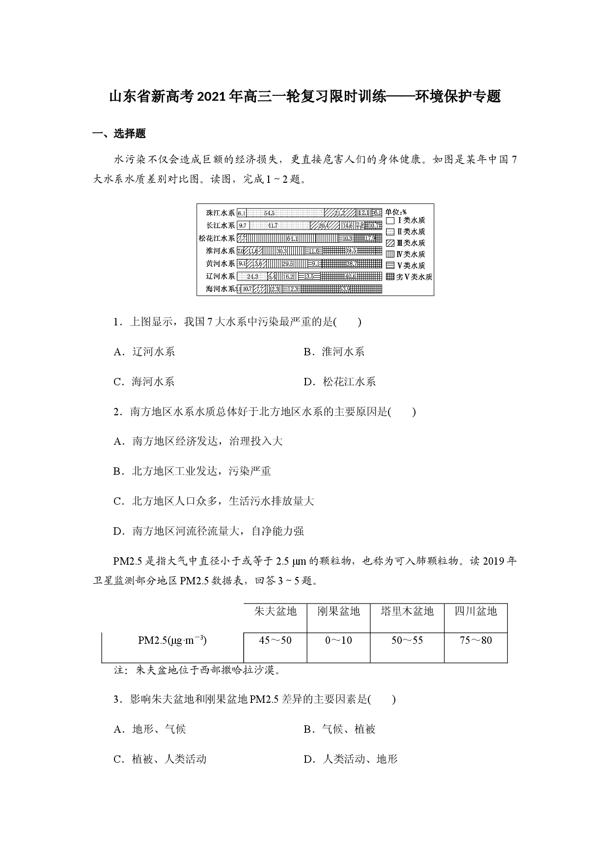 山东省新高考2021年高三一轮复习限时训练&mdash;&mdash;环境保护.docx 第1页