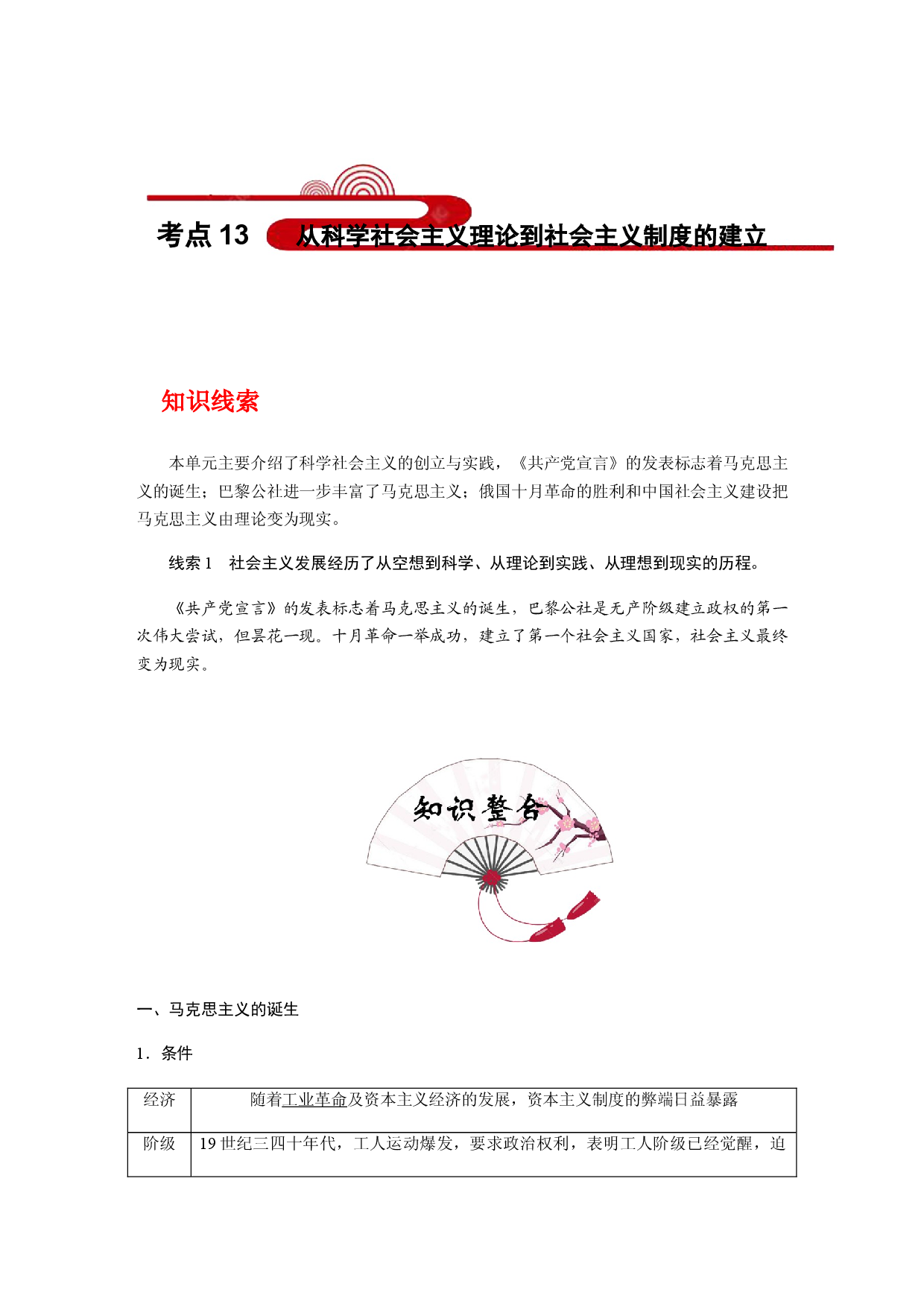 考点13 从科学社会主义理论到社会主义制度的建立(过知识)-备战2021年高考历史一轮复习考点帮.docx 第1页
