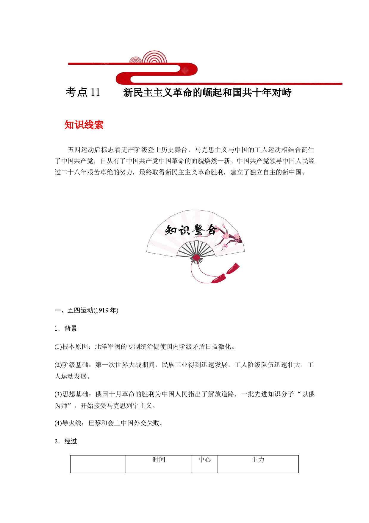 考点11  新民主主义革命的崛起和国共十年对峙 (过知识)-备战2021年高考历史一轮复习考点帮.docx 第1页