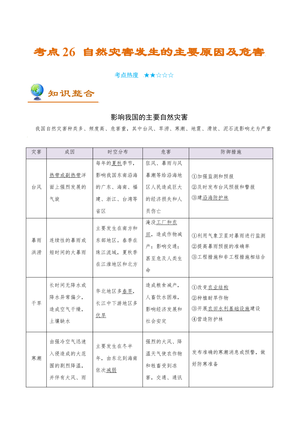 考点26 自然灾害发生的主要原因及危害-备战2022年高考地理一轮复习考点帮.doc 第1页