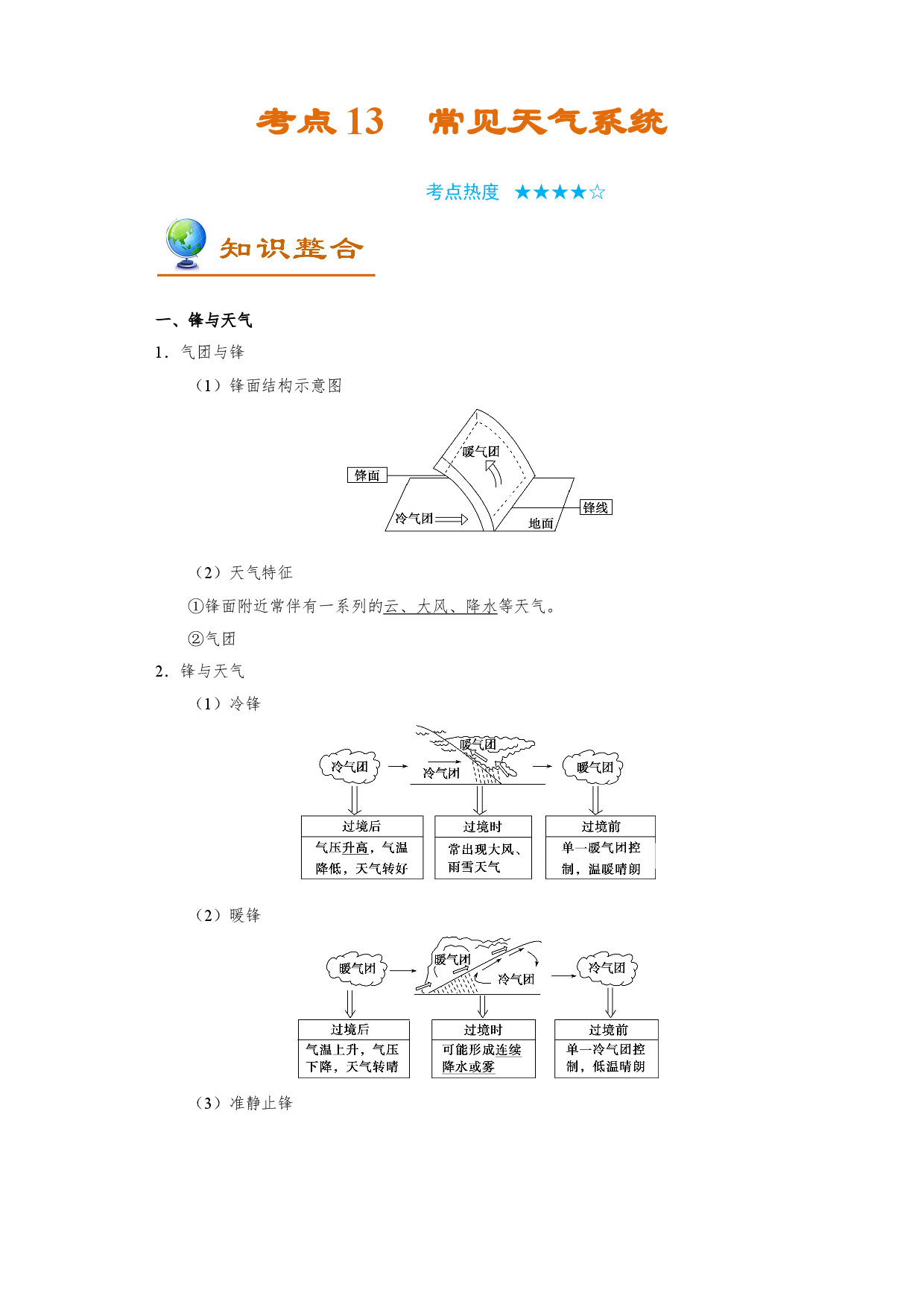 考点13 常见天气系统-备战2022年高考地理一轮复习考点帮.doc 第1页