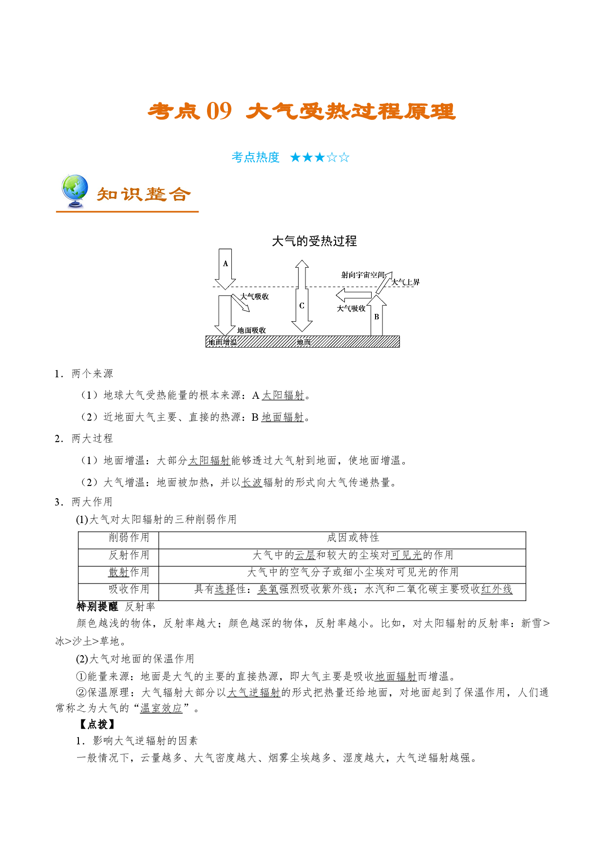 考点09 大气受热过程原理-备战2022年高考地理一轮复习考点帮.doc 第1页