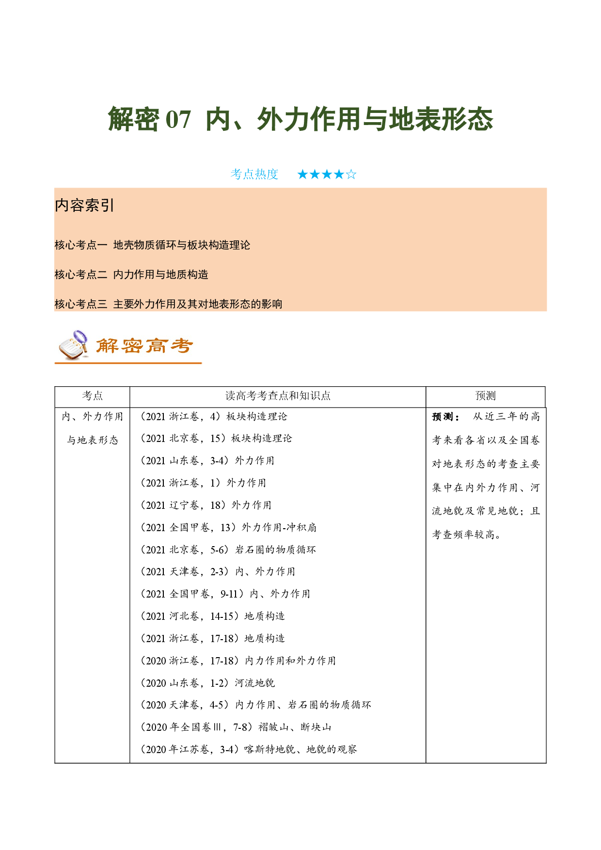 解密07 内、外力与地表形态（讲义）-【高频考点解密】2022年高考地理二轮复习讲义+分层训练（新高考专用）.docx 第1页