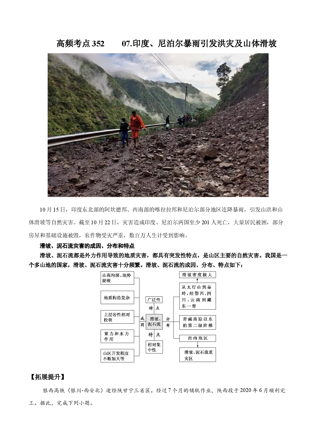 地理热点298 2021年度国际十大自然灾害事件--07.印度、尼泊尔暴雨引发洪灾及山体滑坡-备战2022年高考地理全二轮复习高频考点狙击与专项突破.docx 第1页