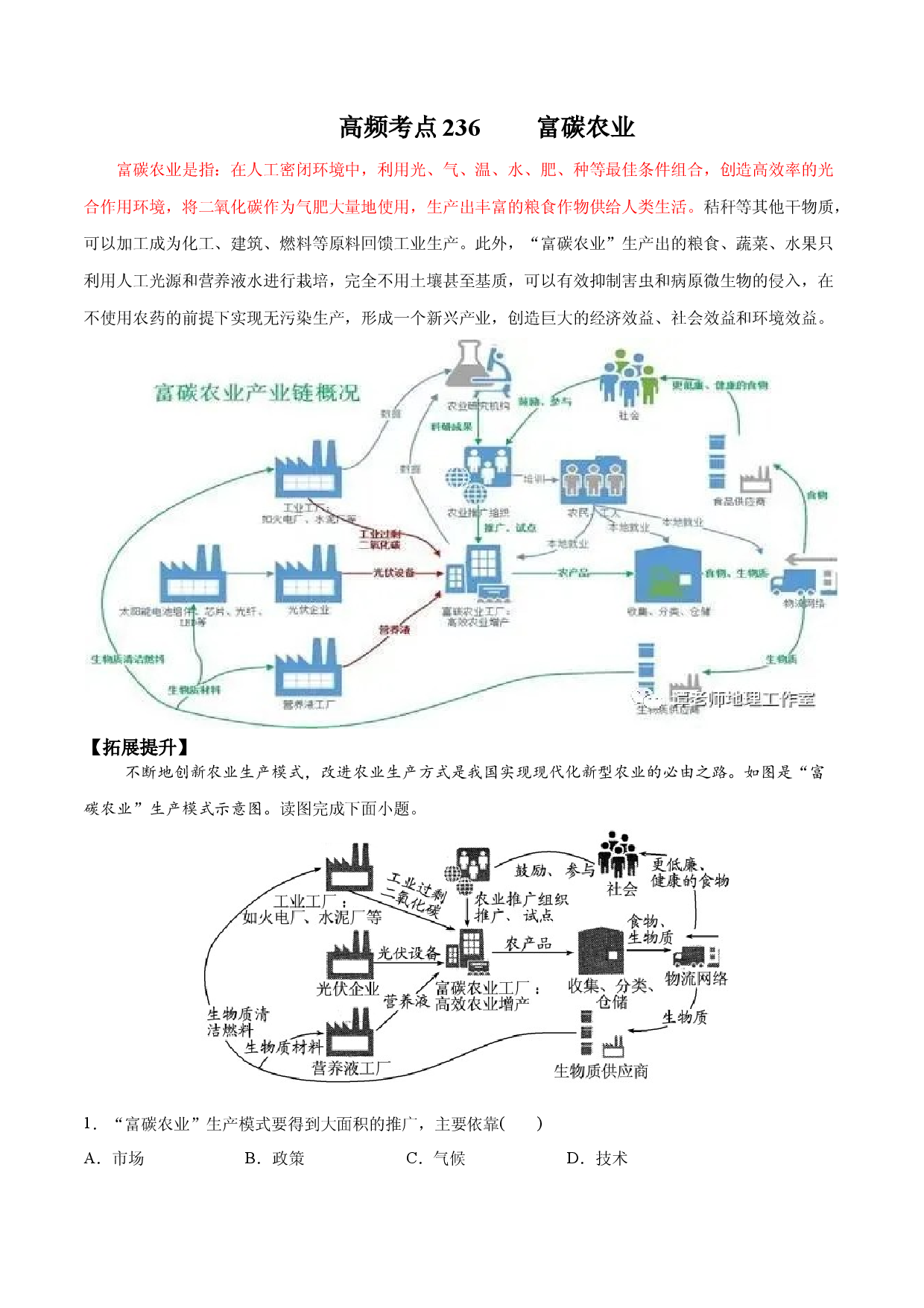 地理热点182 富碳农业-备战2022年高考地理全二轮复习高频考点狙击与专项突破.docx 第1页
