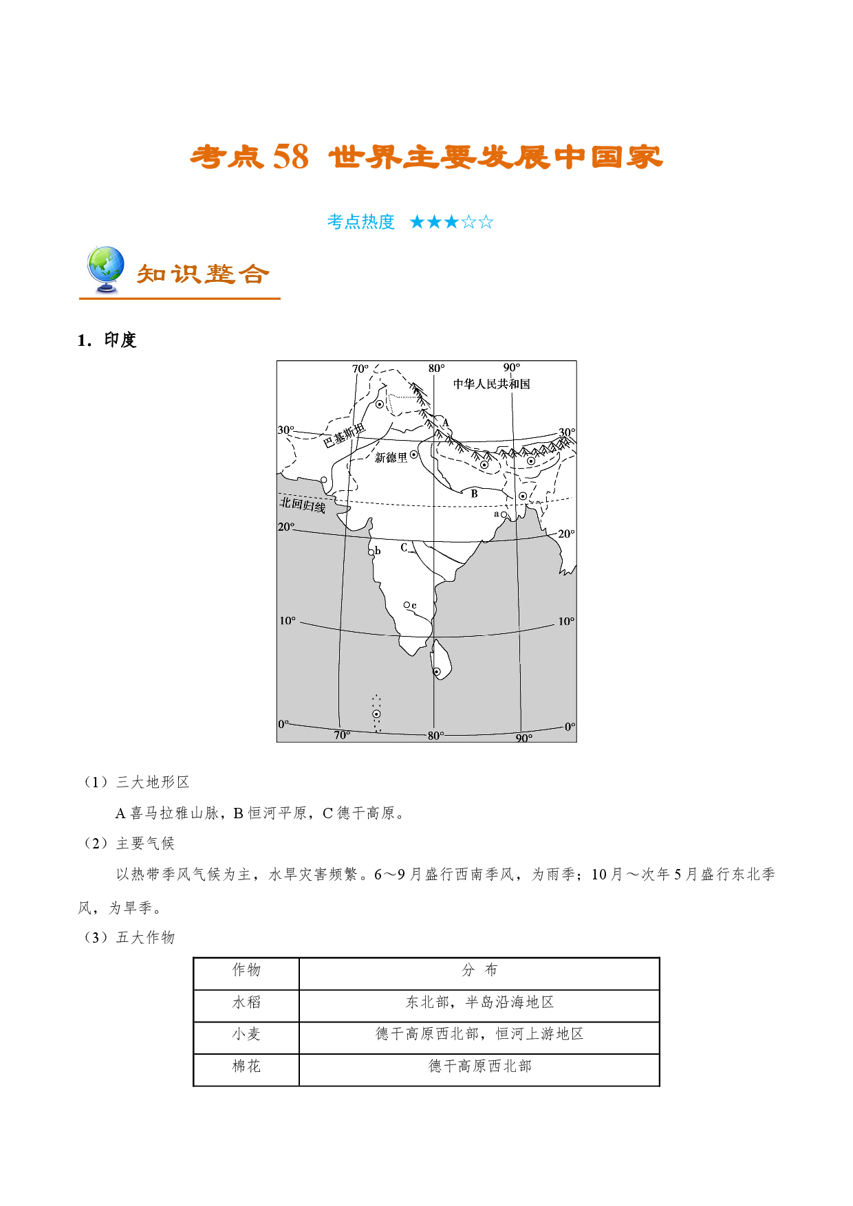 考点58 世界主要发展中国家-备战2022年高考地理一轮复习考点帮.doc 第1页